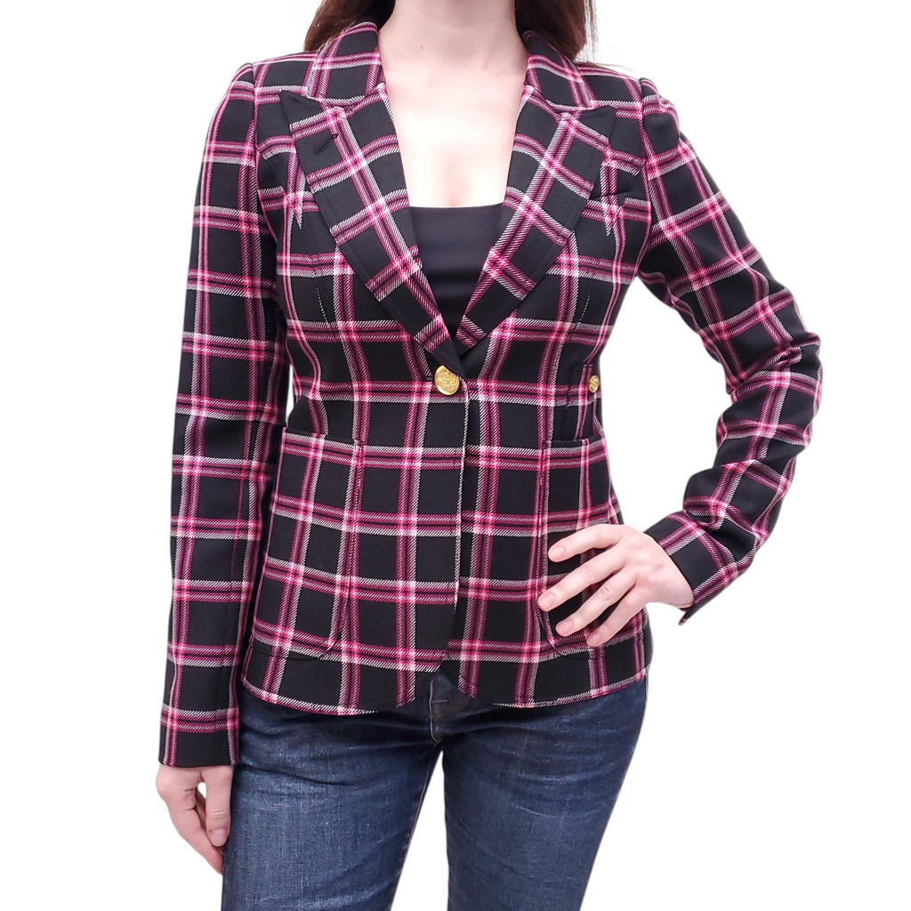SMYTHE PINK AND BLACK PLAID DUCHESS BLAZER - SIZE 6