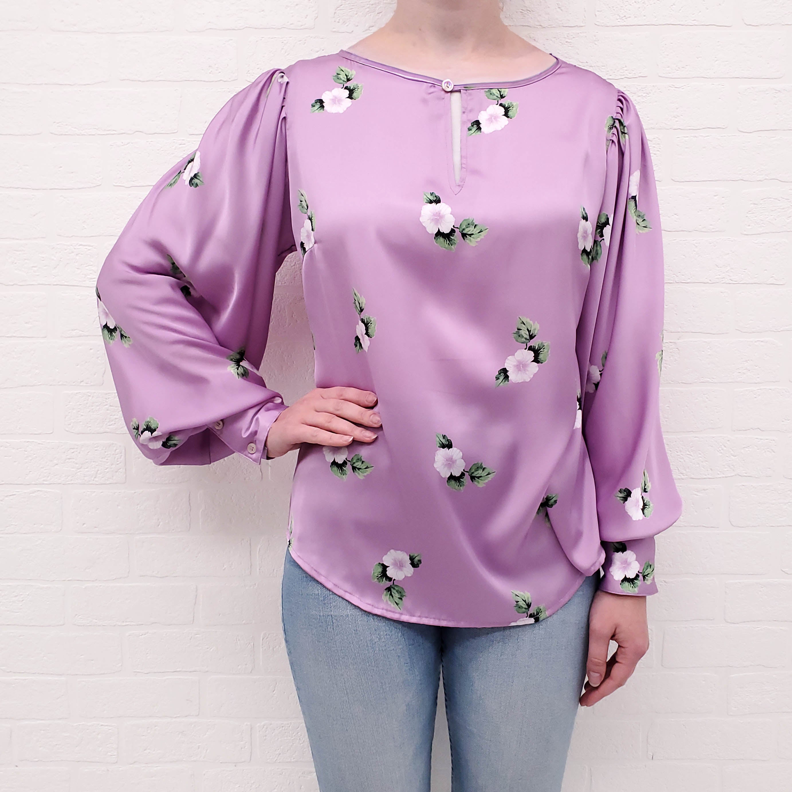 SMYTHE PURPLE FLORAL PRINT BLOUSE - SIZE L