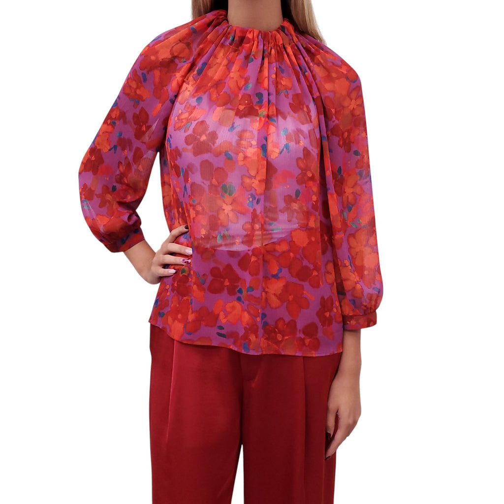 SMYTHE RED FLORAL BLOUSE - SIZE XS