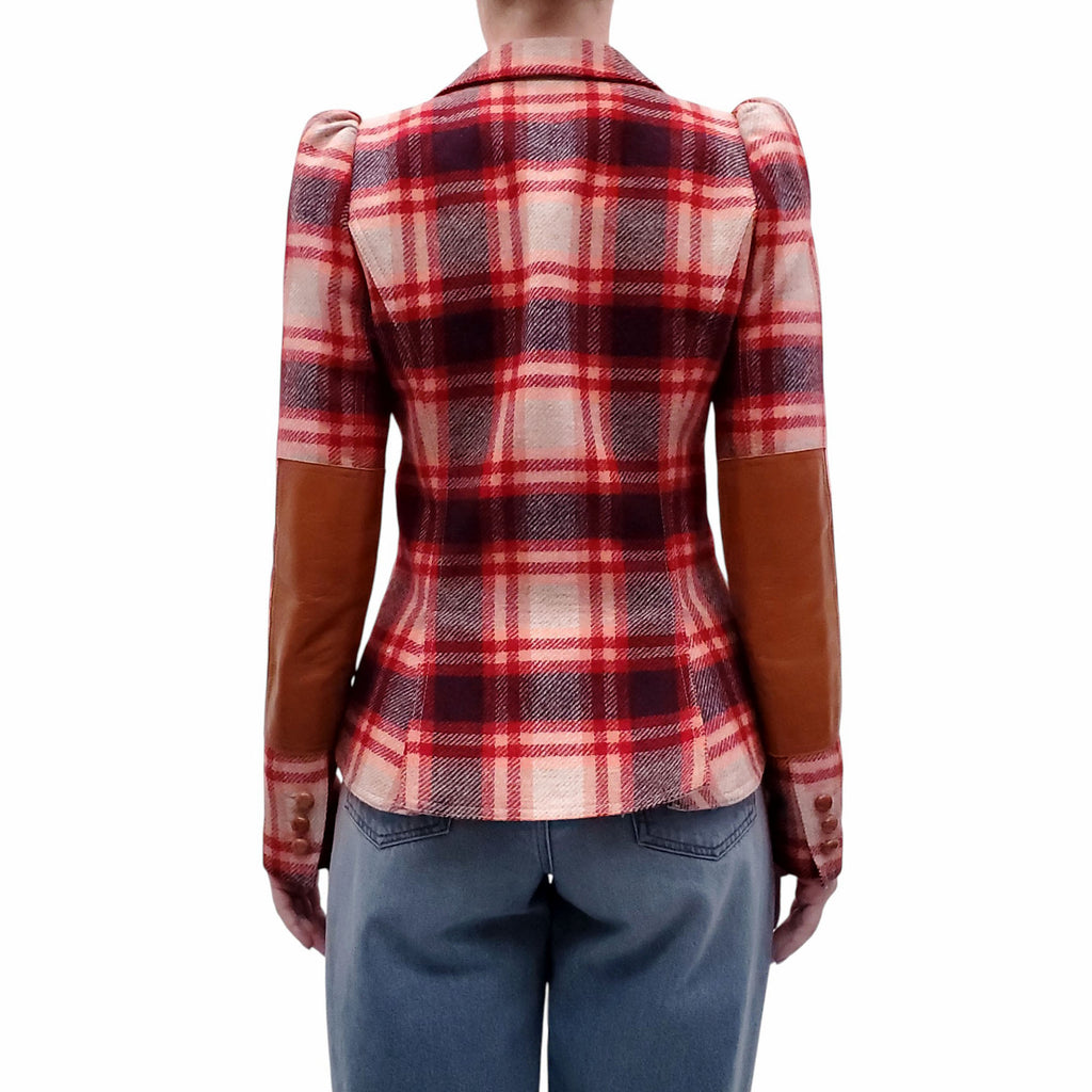 SMYTHE RED PLAID BLAZER WITH PUFF SHOULDERS - SIZE 4