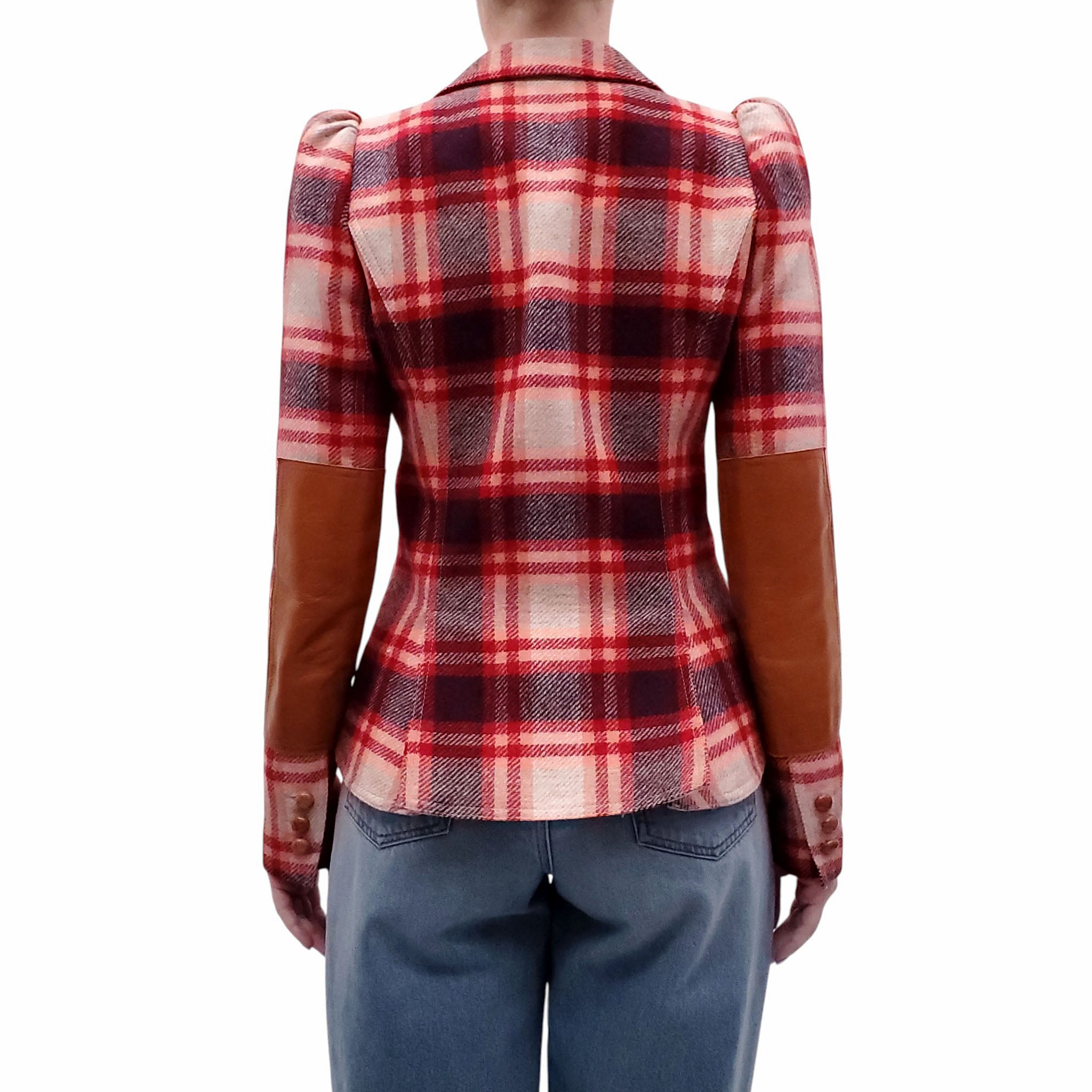 SMYTHE RED PLAID BLAZER WITH PUFF SHOULDERS - SIZE 4