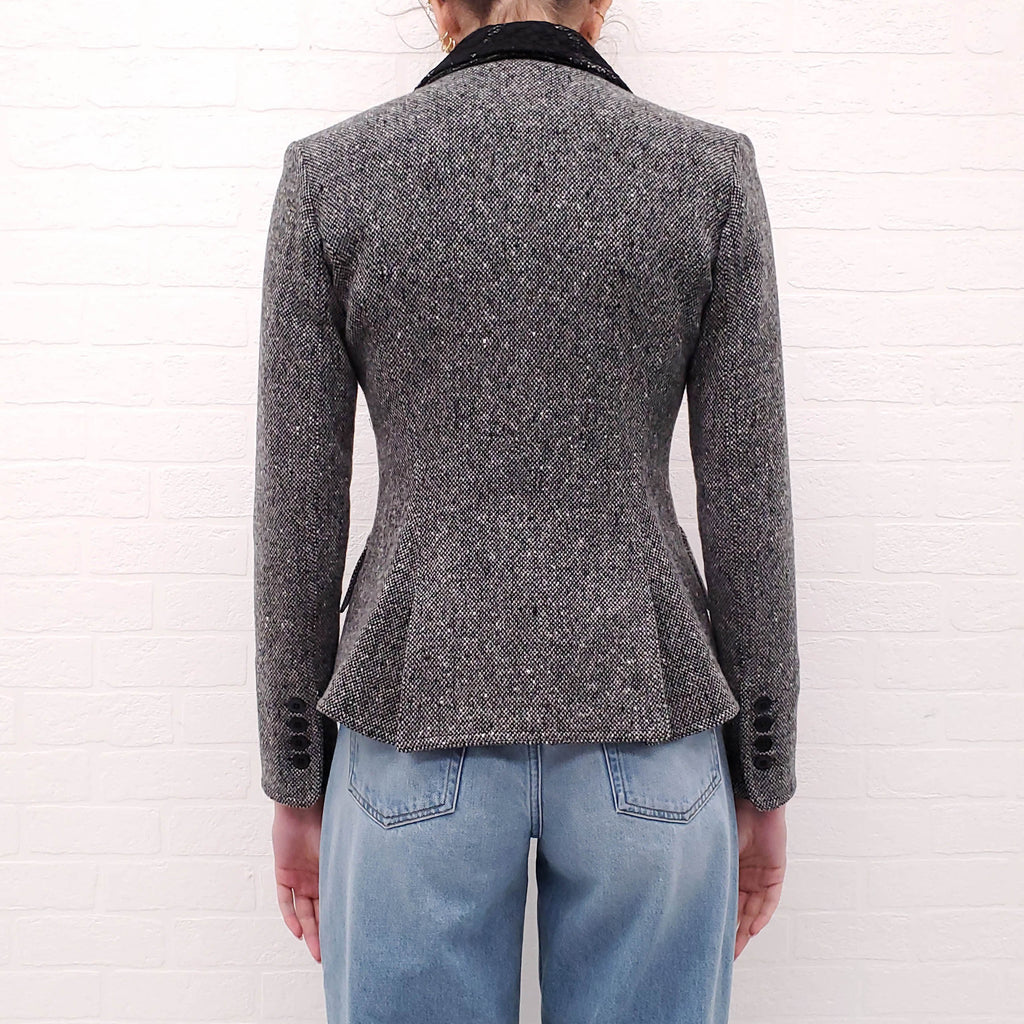 SMYTHE SALT AND PEPPER BLAZER WITH LACE LAPEL DETAIL - SIZE 4