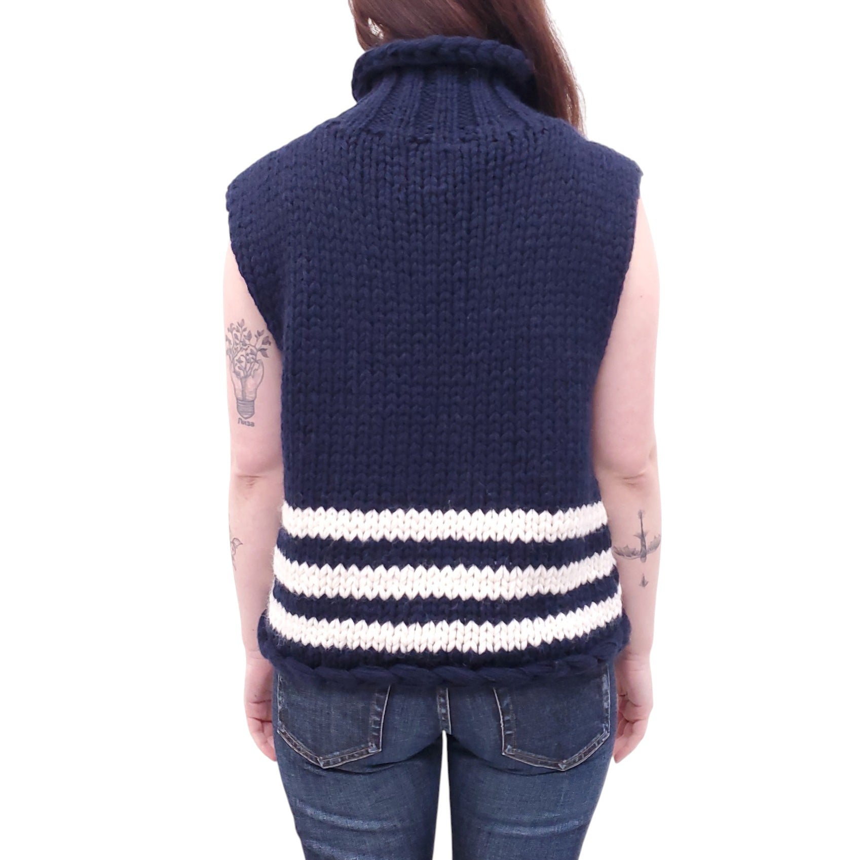 SMYTHE x AUGDEN NAVY STRIPED KNIT SWEATER VEST - SIZE 8