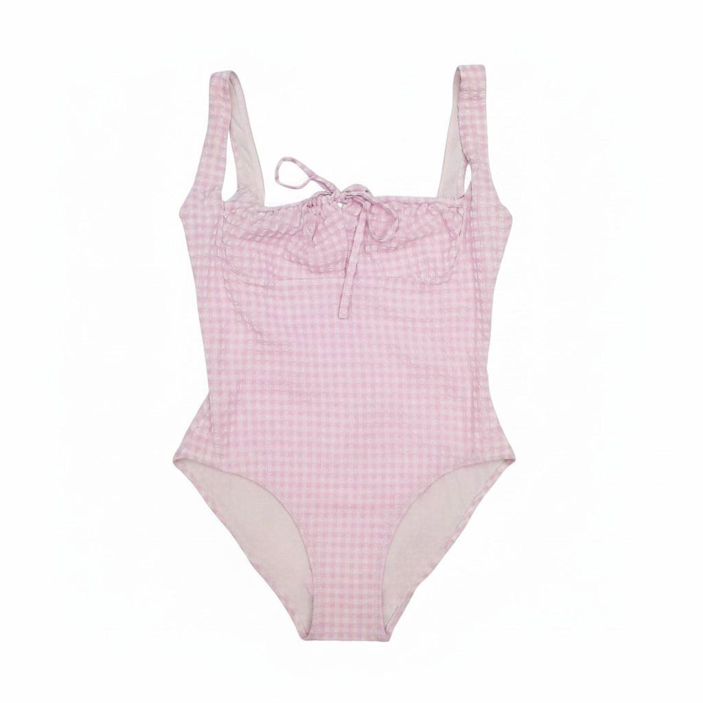 SOLID & STRIPED PINK GINGHAM ONE-PIECE SWIMSUIT - SIZE L