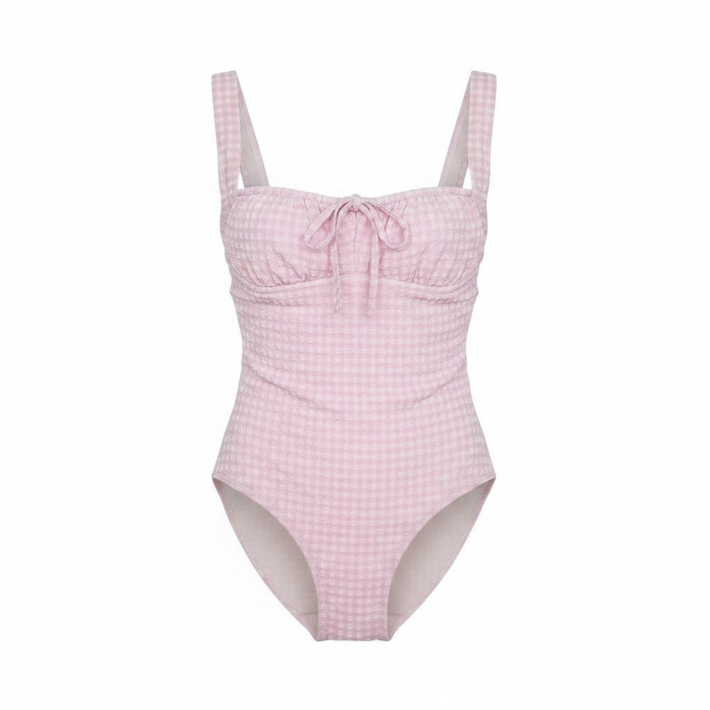 SOLID & STRIPED PINK GINGHAM ONE-PIECE SWIMSUIT - SIZE L