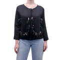 SONIA RYKIEL BLACK CARDIGAN WITH BLUE AND PINK FRINGE DETAILS - SIZE S