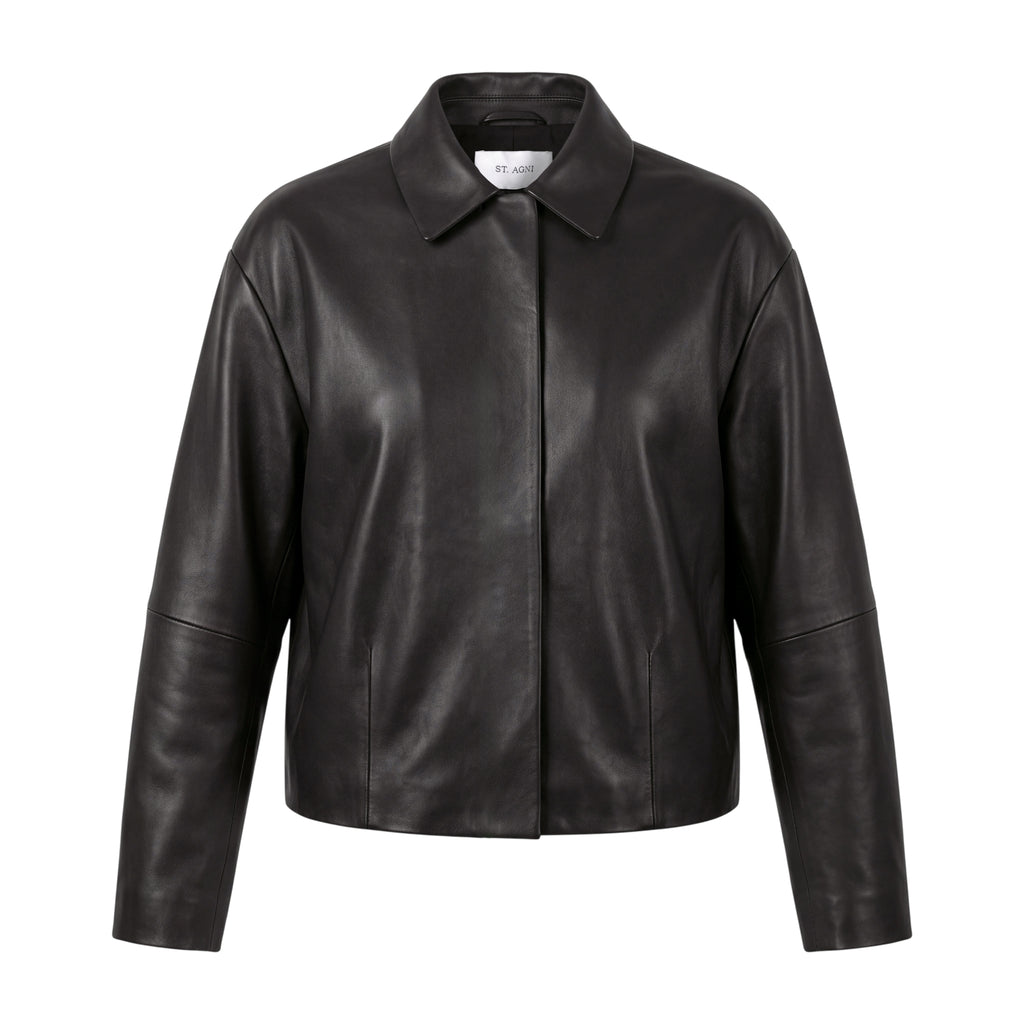 ST. AGNI BLACK COCOON LEATHER JACKET - SIZE S