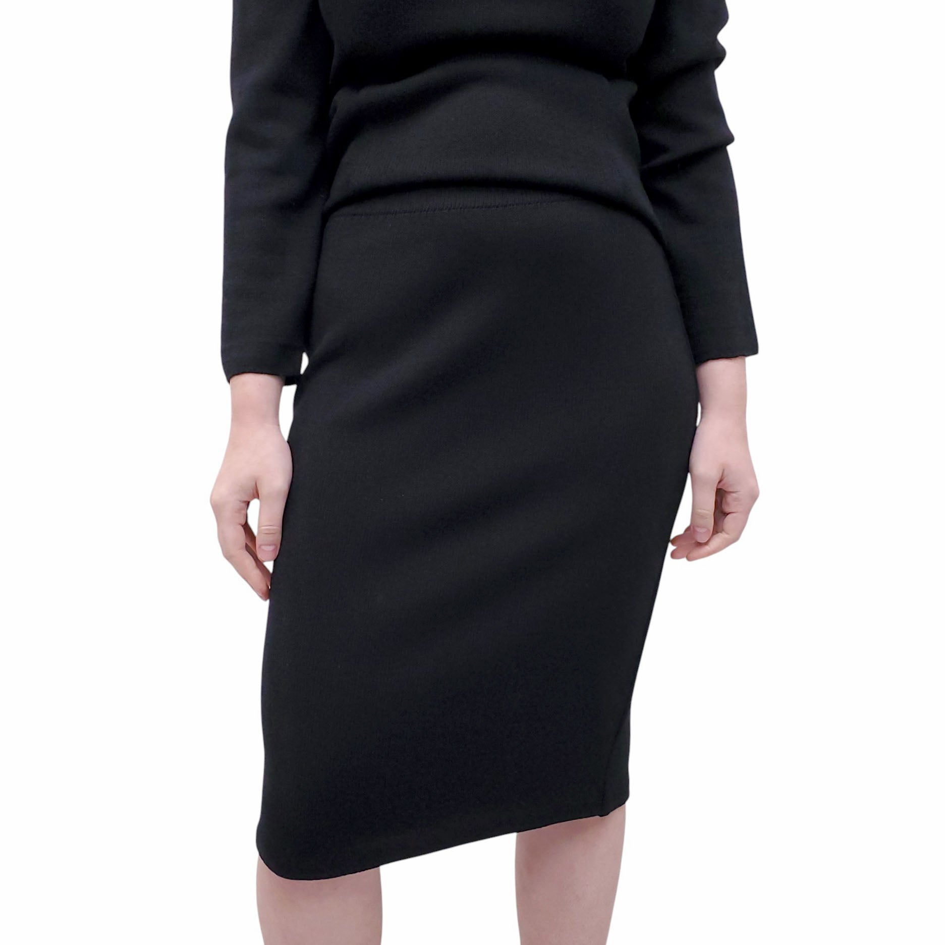 ST. JOHN COLLECTION BLACK SKIRT SET WITH GOLD BUTTONS - SIZE 8