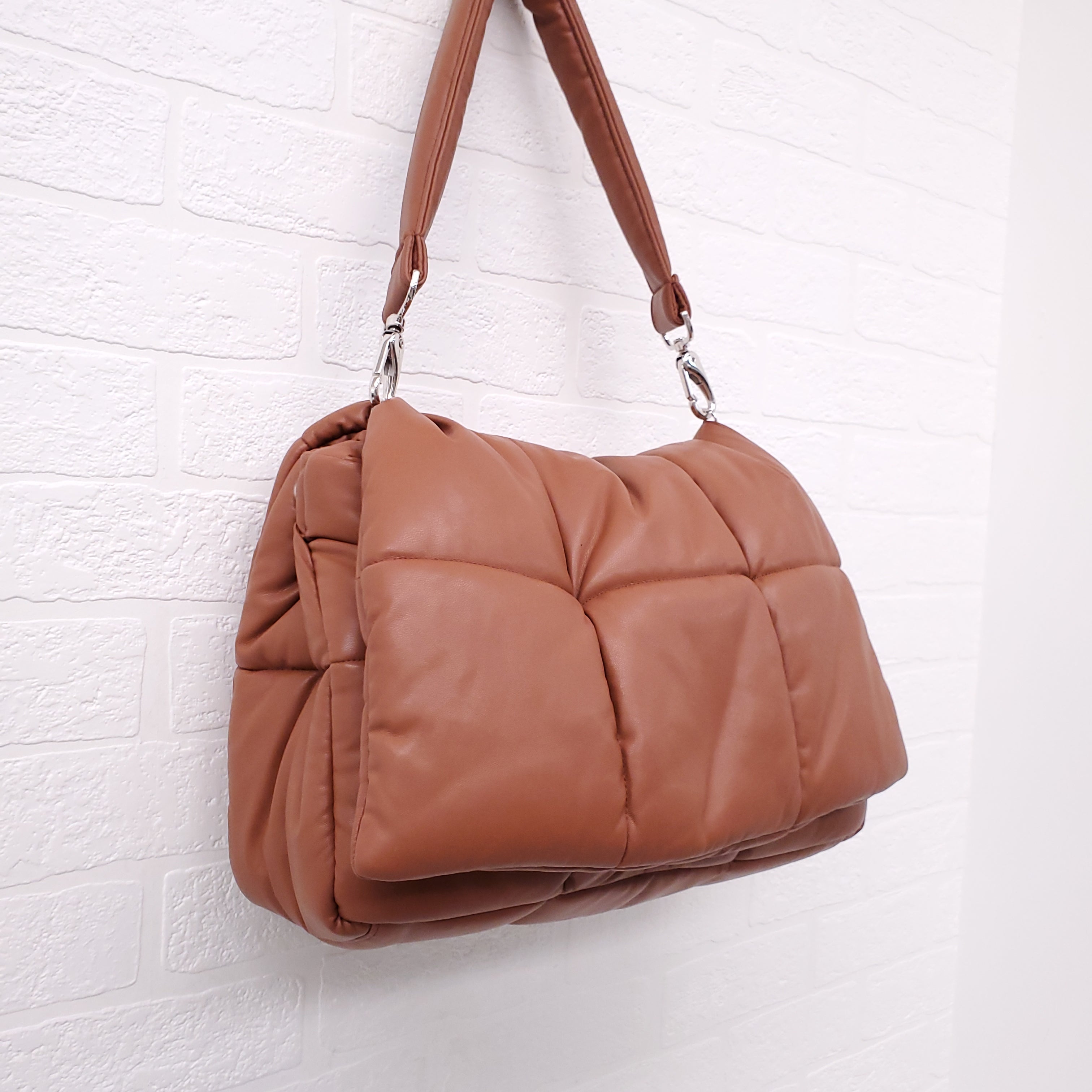 STAND STUDIO COGNAC VEGAN LEATHER PUFFER SHOULDER BAG