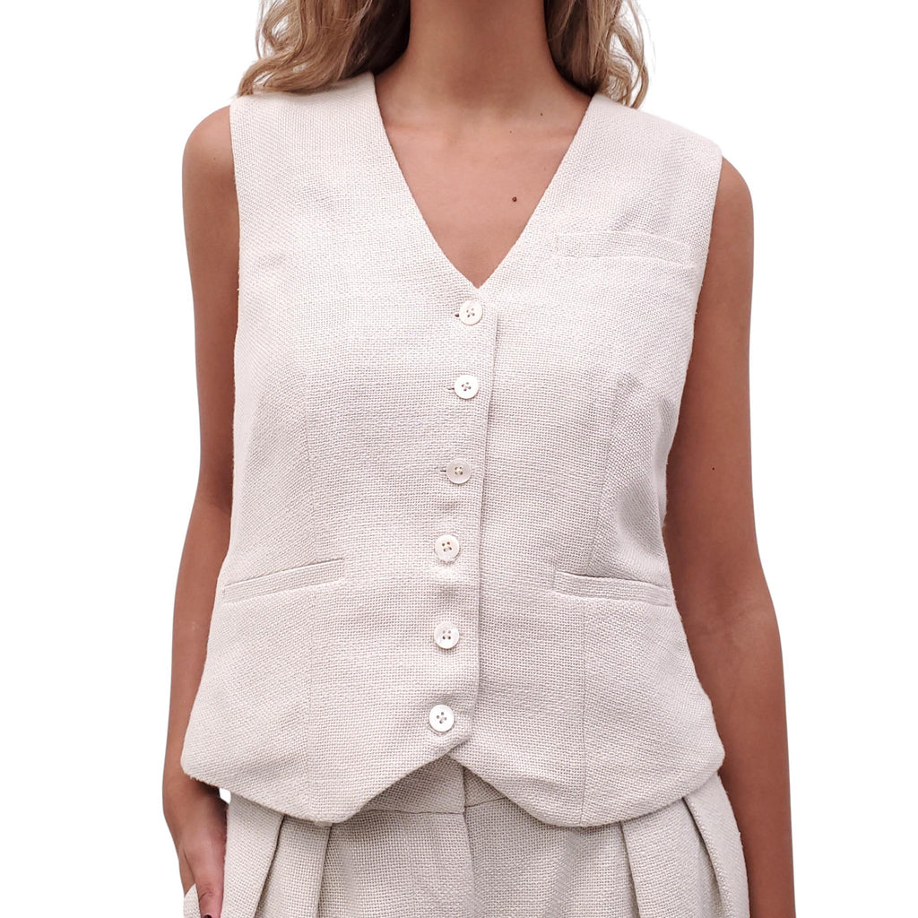 STAUD LINEN VEST SHORT SET - SIZE M