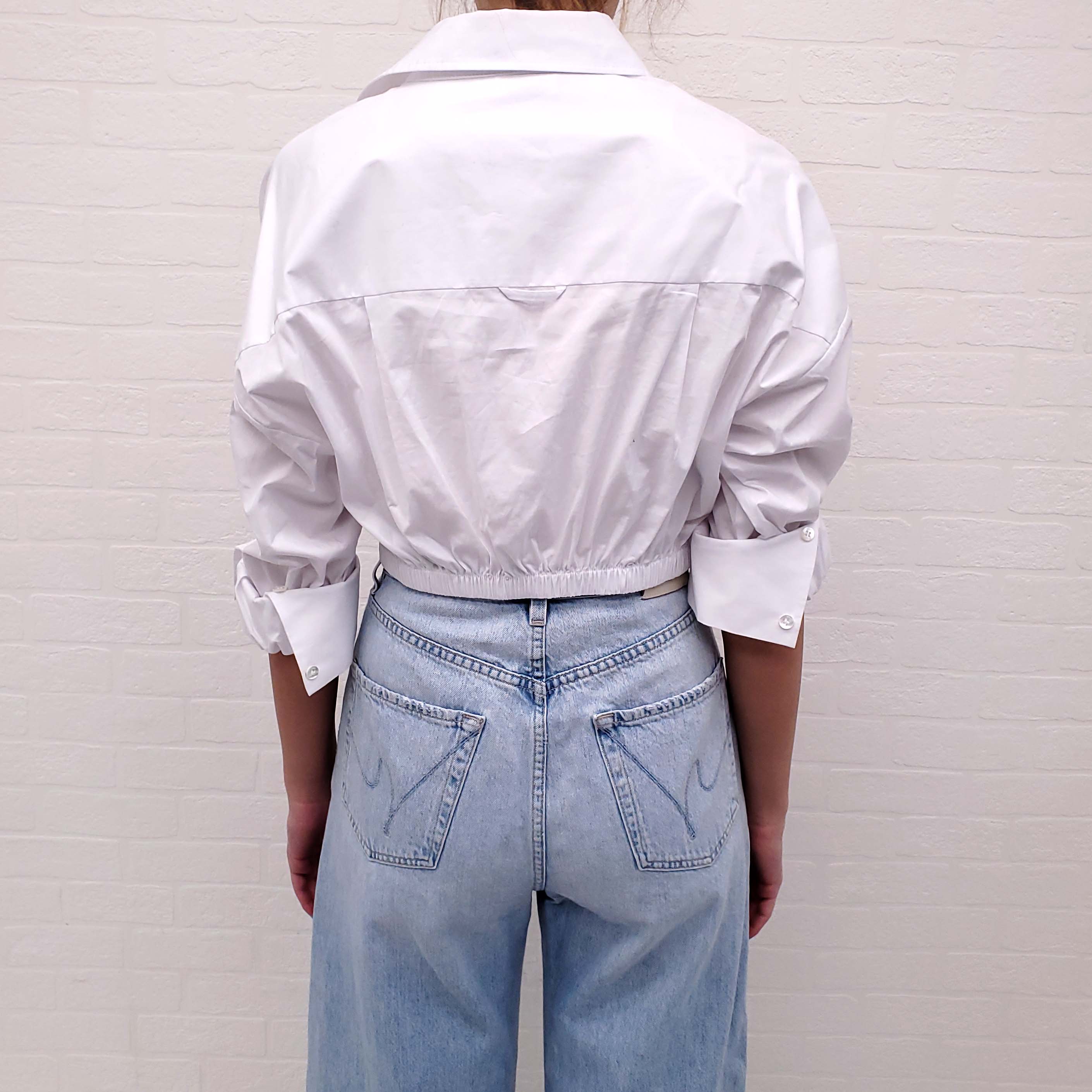 STAUD WHITE COTTON CROPPED BLOUSE - SIZE XS