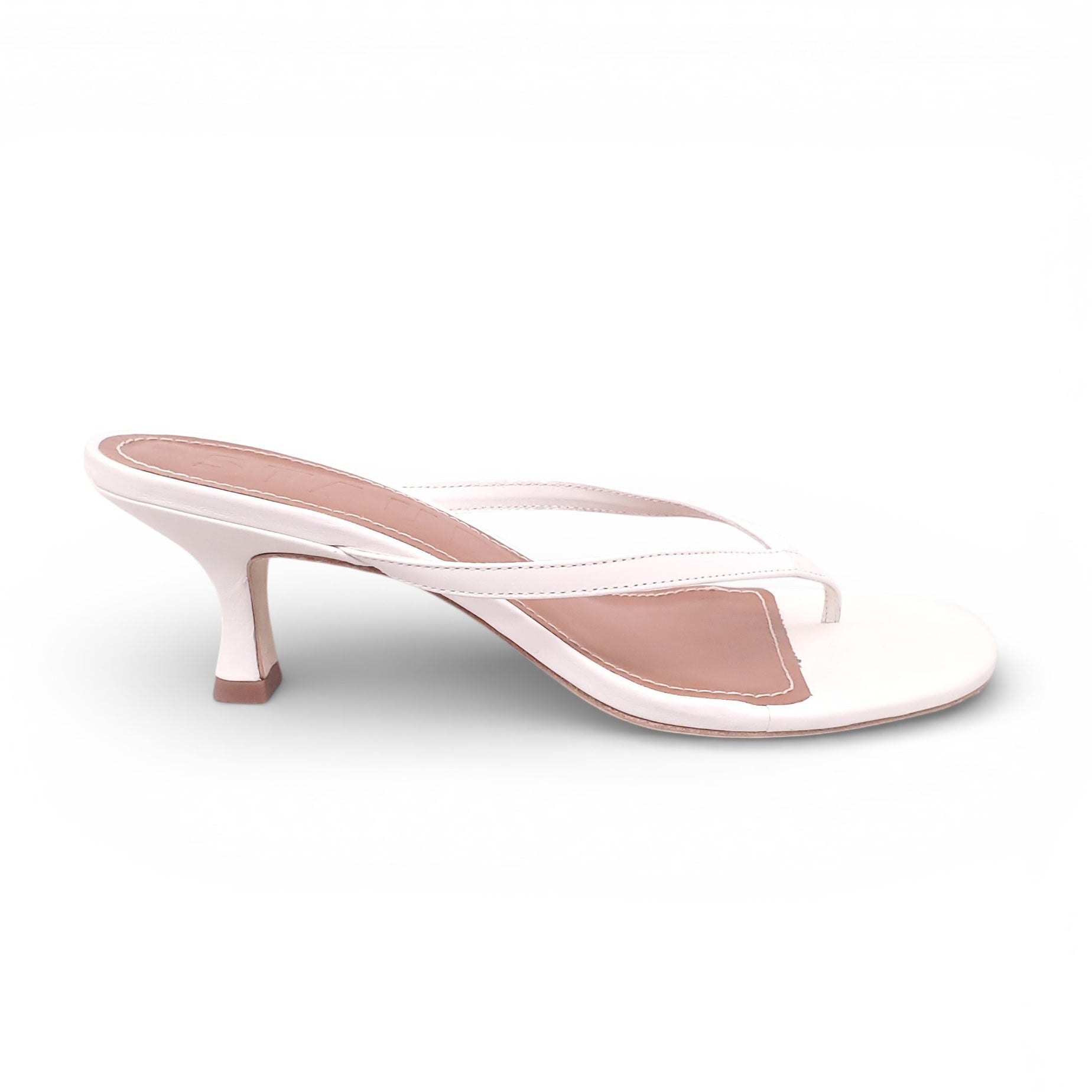 STAUD WHITE LEATHER THONG KITTEN HEEL SANDALS - SIZE 39