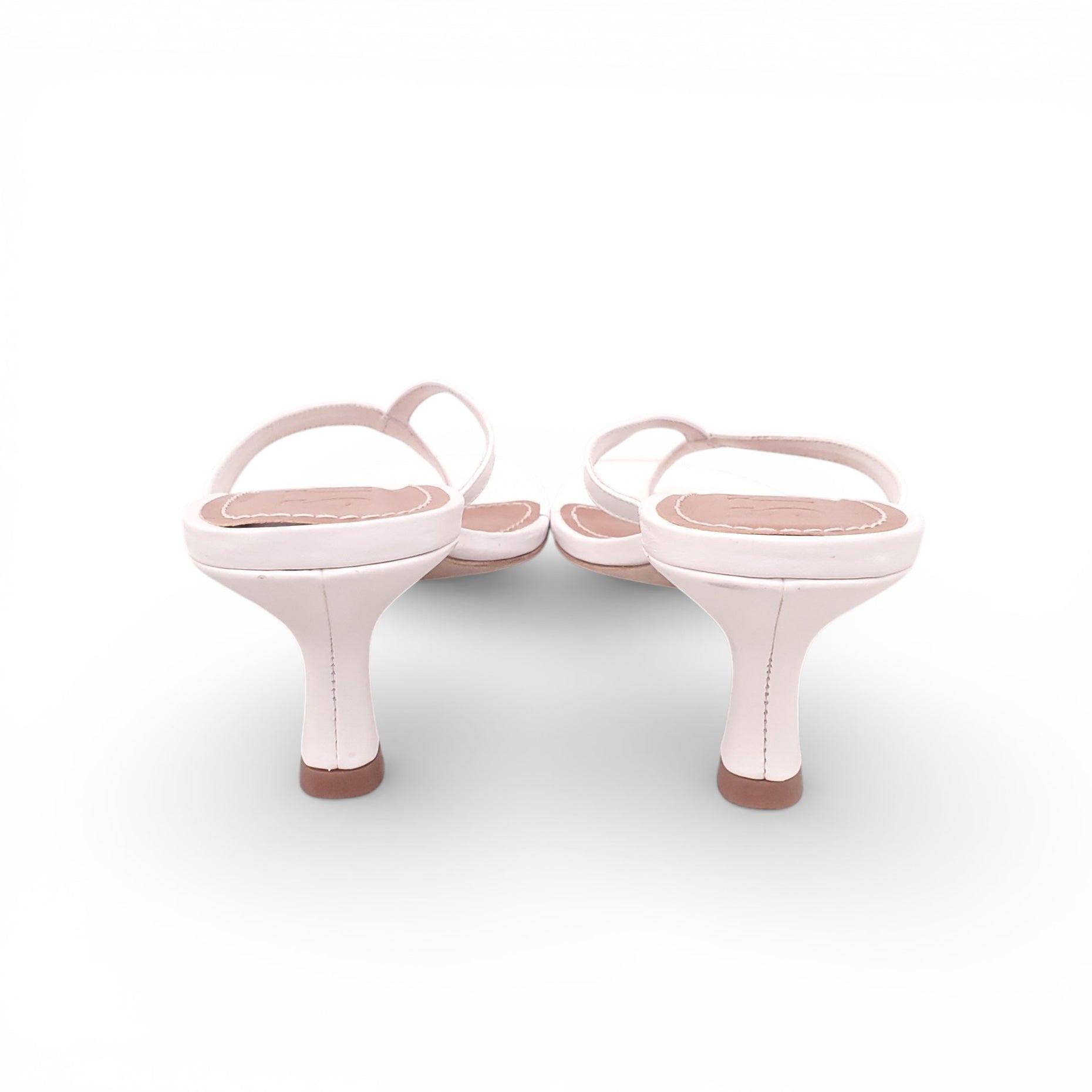 STAUD WHITE LEATHER THONG KITTEN HEEL SANDALS - SIZE 39