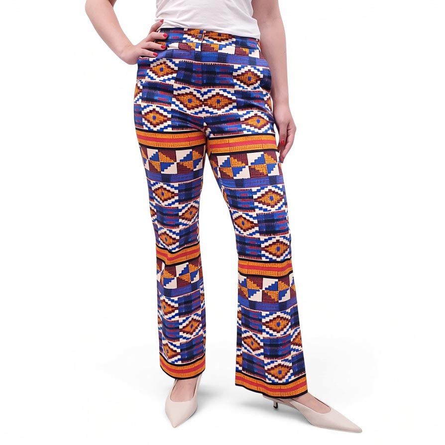 STELLA JEAN BLUE AND ORANGE PATTERNED TROUSERS - SIZE 44