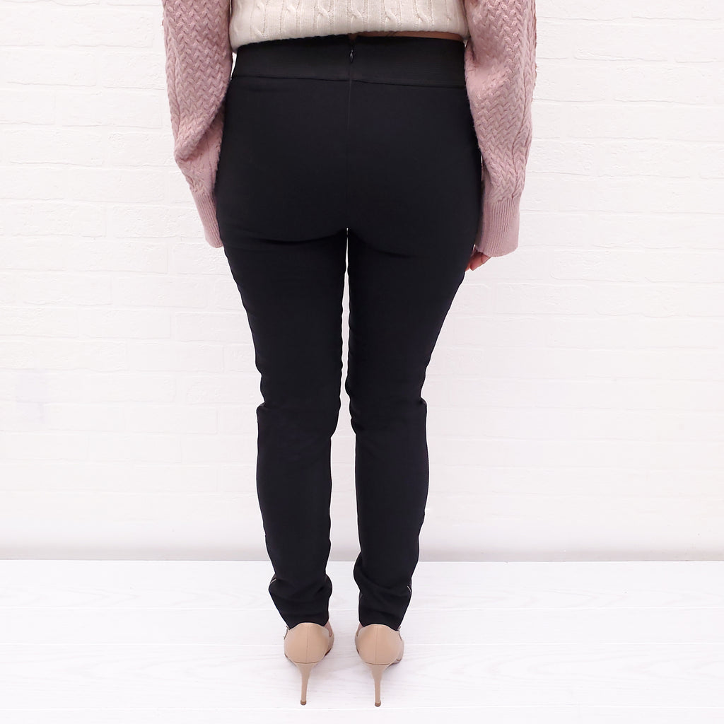 STELLA MCCARTNEY BLACK FAUX LEATHER FRONT LEGGINGS - SIZE 40