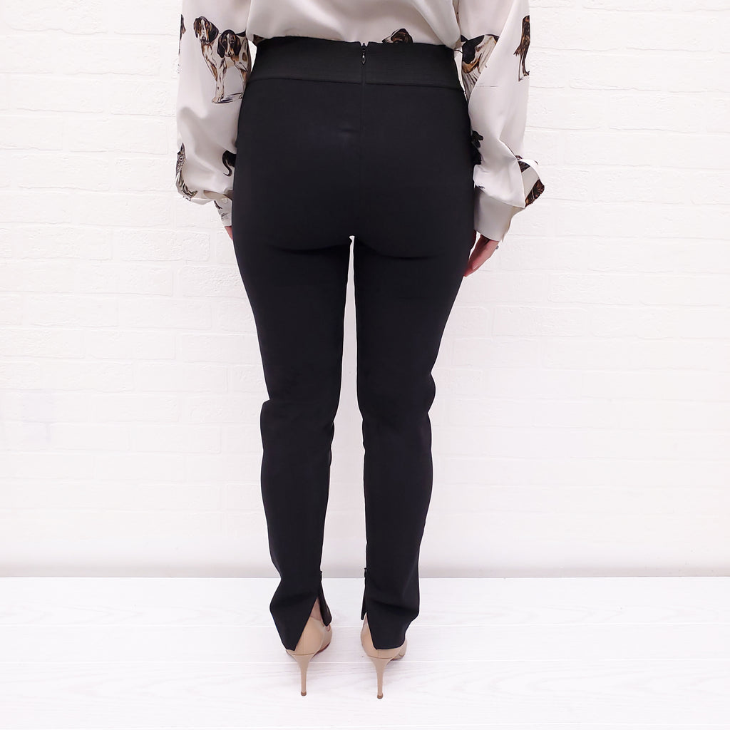 STELLA MCCARTNEY BLACK FAUX LEATHER FRONT LEGGINGS WITH ZIPPER - SIZE 40