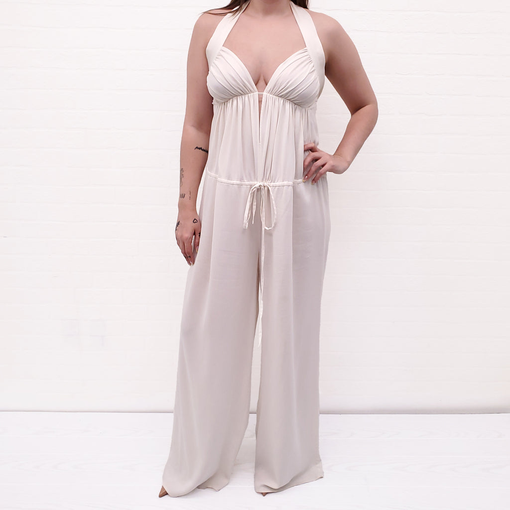 STELLA MCCARTNEY CREAM HALTER JUMPSUIT - SIZE 42