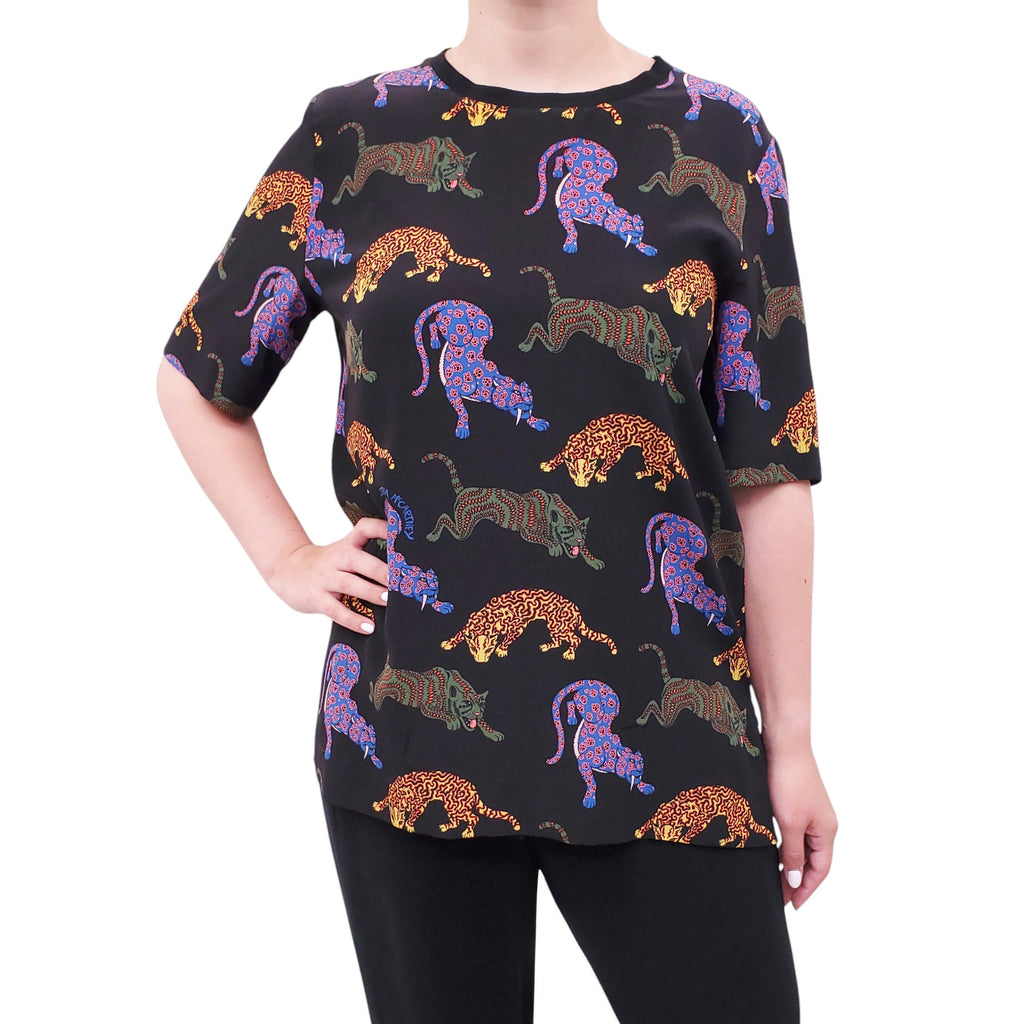 STELLA MCCARTNEY TIGER PATTERNED SHORT SLEEVE BLOUSE - SIZE 42