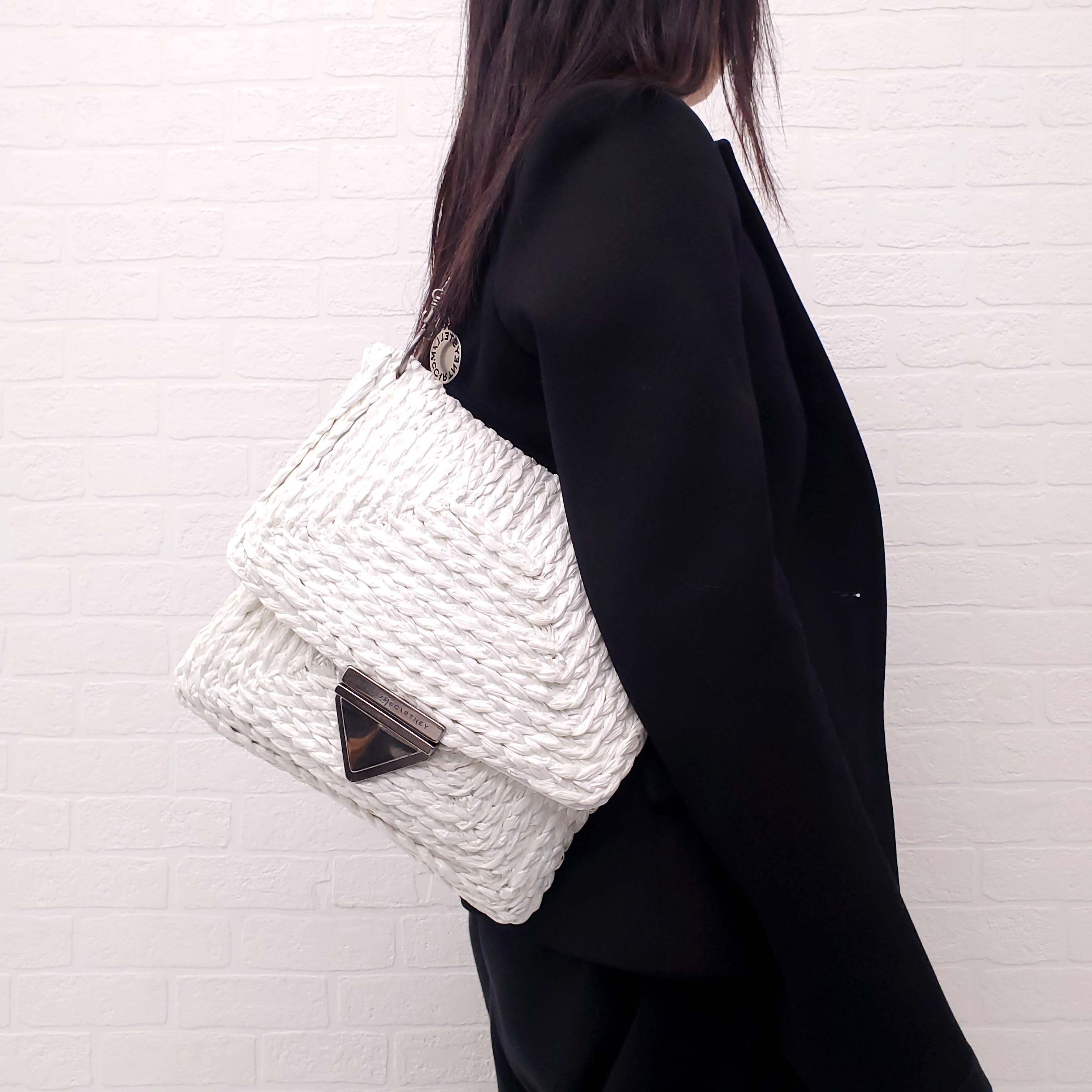 STELLA MCCARTNEY WHITE RAFFIA SHOULDER BAG
