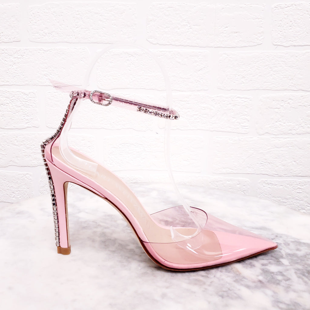 STUART WEITZMAN PINK PVC CRYSTAL 'GLAM 100' HEELS - SIZE 6.5B
