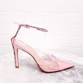 STUART WEITZMAN PINK PVC CRYSTAL 'GLAM 100' HEELS - SIZE 6.5B