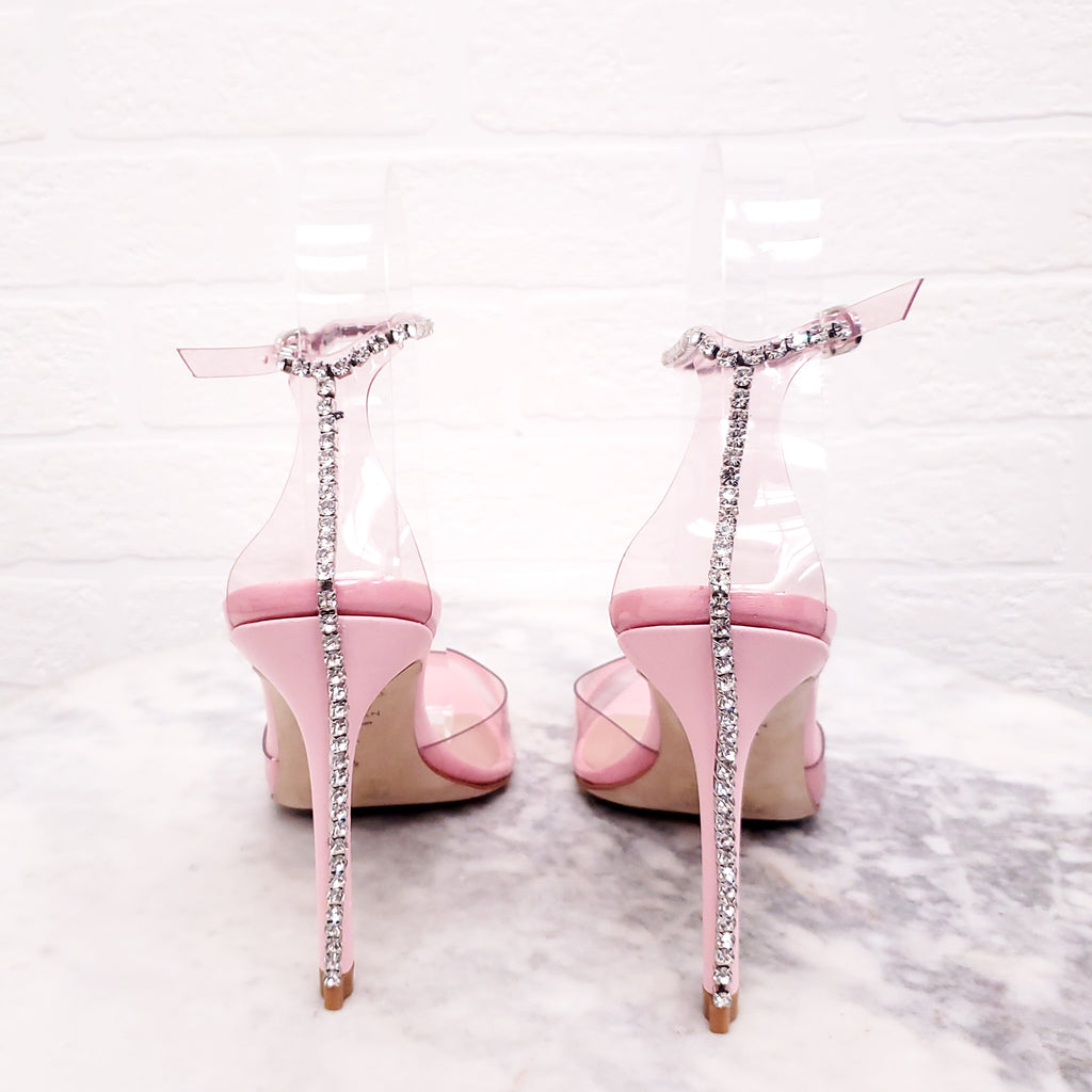 STUART WEITZMAN PINK PVC CRYSTAL 'GLAM 100' HEELS - SIZE 6.5B