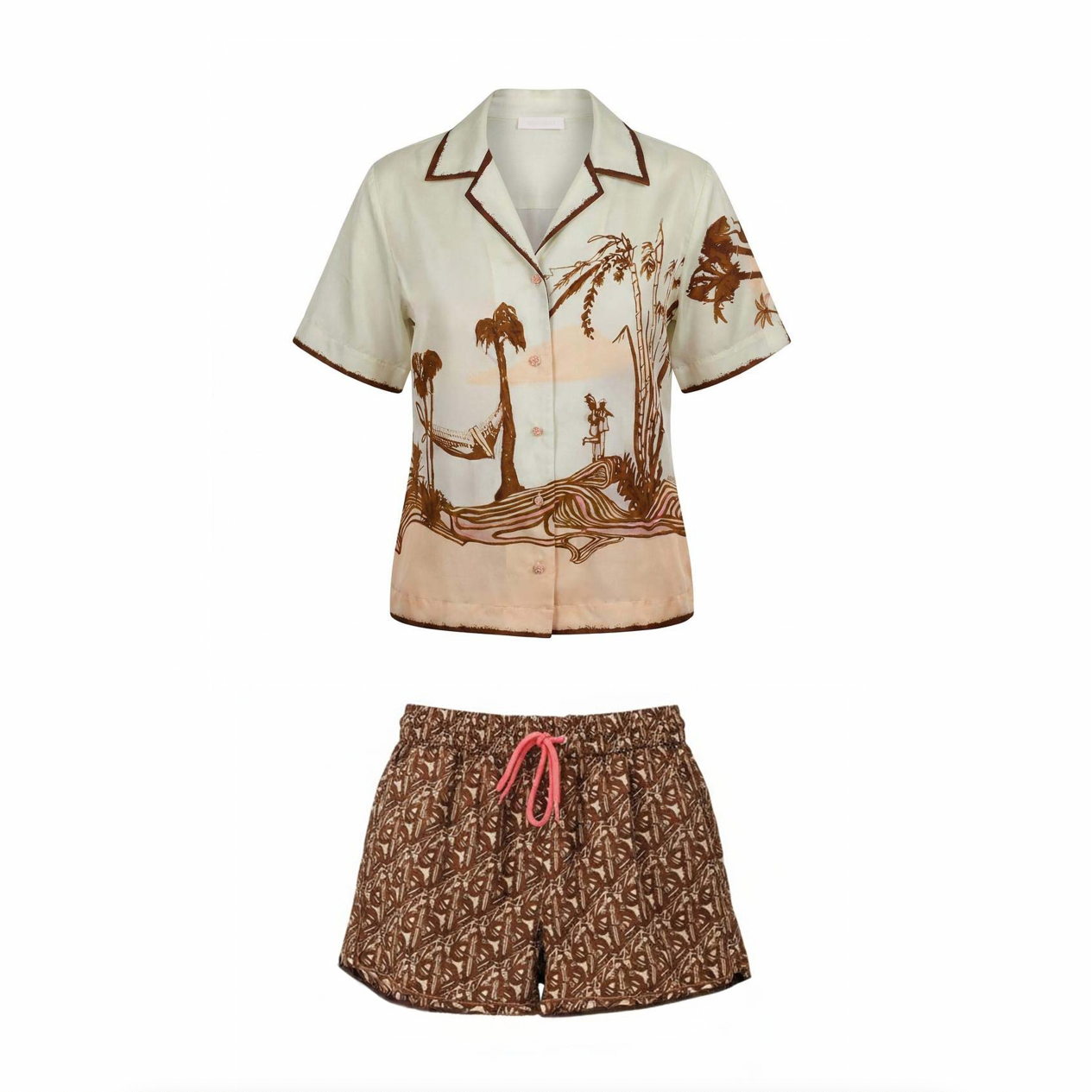 ZIMMERMANN SILK BLOUSE & SHORTS SET - SIZE 2 (US 8)