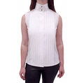 CHANEL WHITE COTTON SLEEVELESS BLOUSE WITH PEARL CC LOGO - SIZE 34