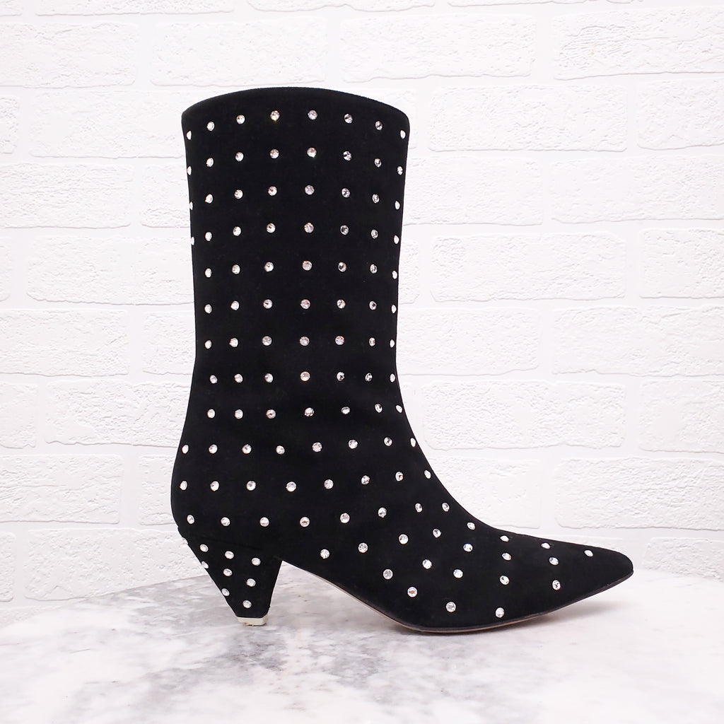 THE ATTICO BLACK SUEDE SWAROVSKI EMBELLISHED 'SOFIA' BOOTIES - SIZE 37
