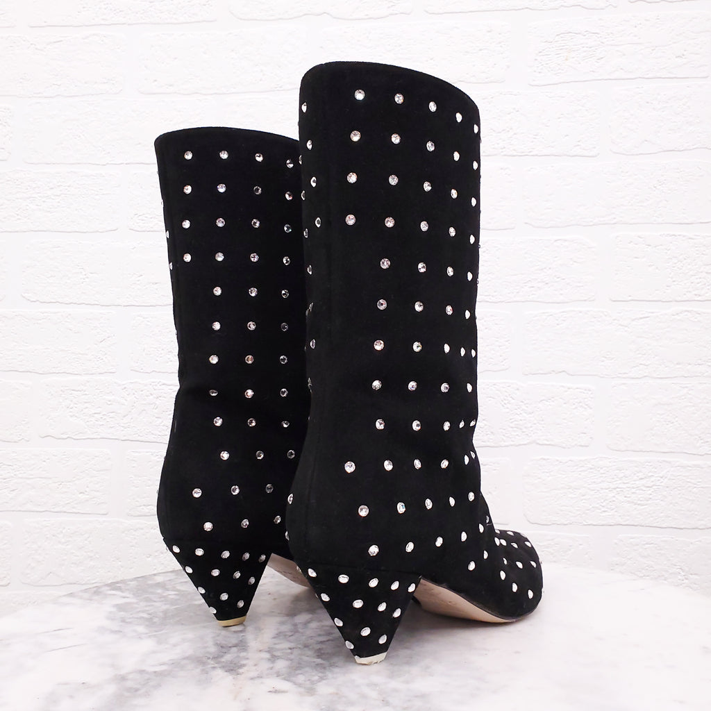 THE ATTICO BLACK SUEDE SWAROVSKI EMBELLISHED 'SOFIA' BOOTIES - SIZE 37