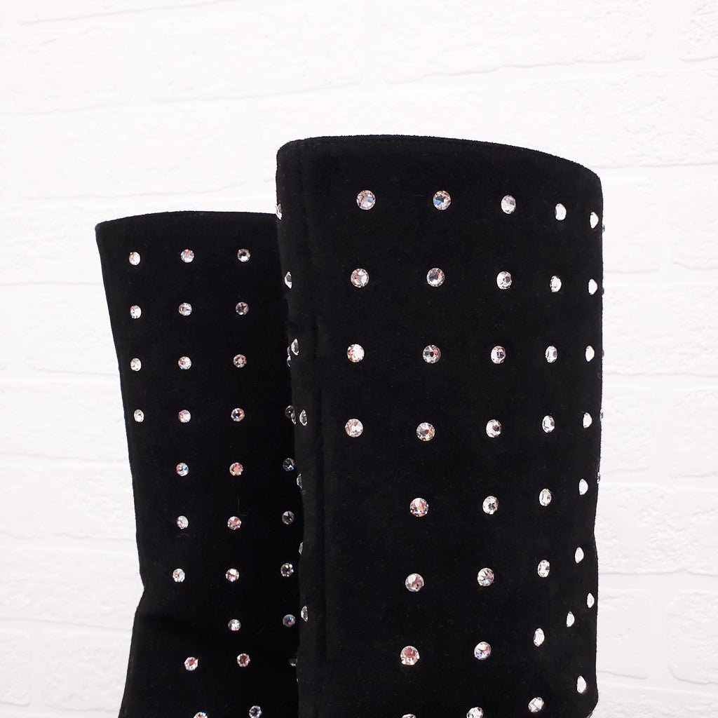 THE ATTICO BLACK SUEDE SWAROVSKI EMBELLISHED 'SOFIA' BOOTIES - SIZE 37