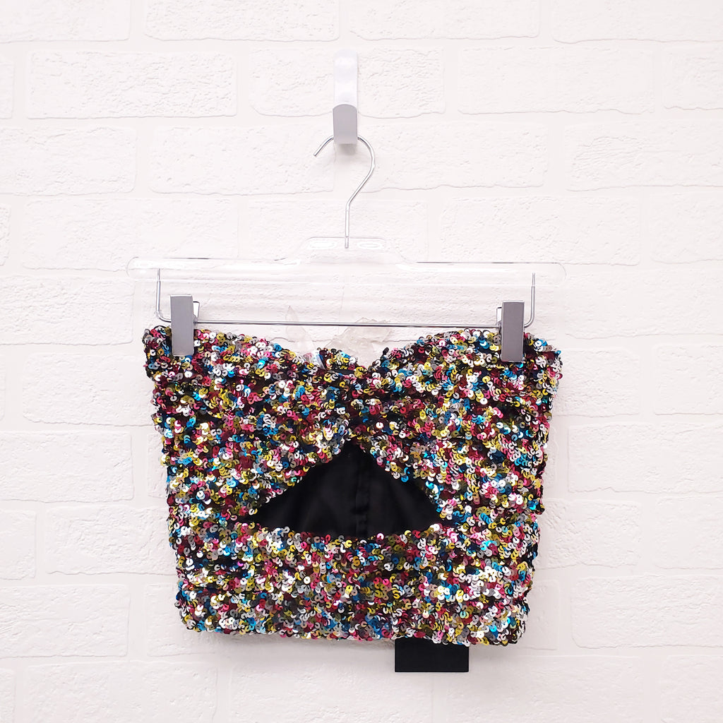 THE ATTICO RAINBOW SEQUIN CUT OUT CROP TOP - SIZE 36