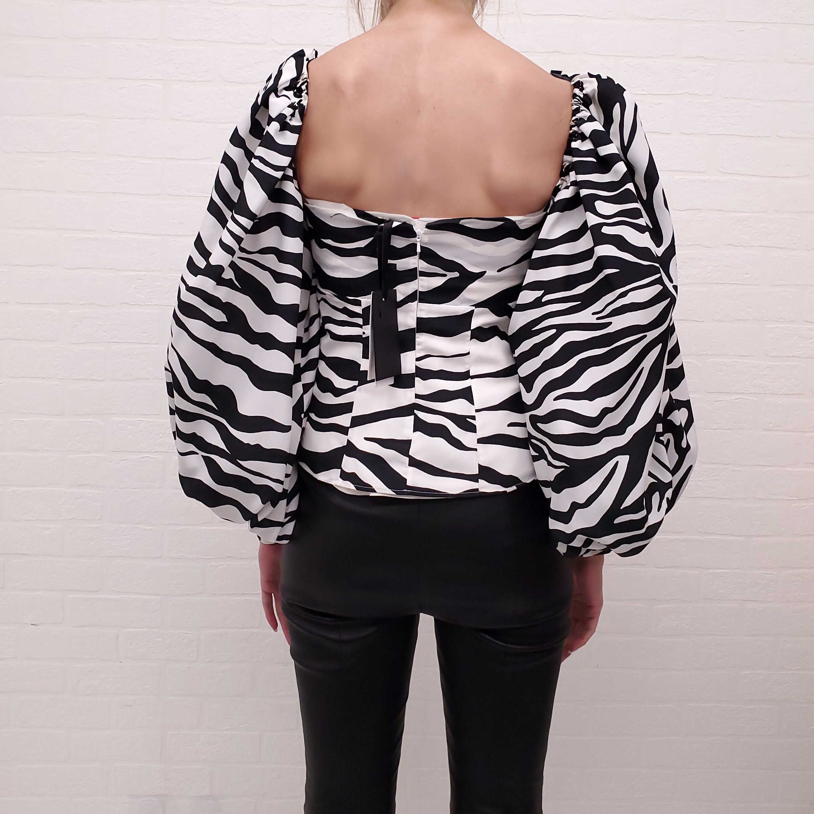 THE ATTICO ZEBRA PRINT BELL SLEEVE BUSTIER BLOUSE - SIZE 40