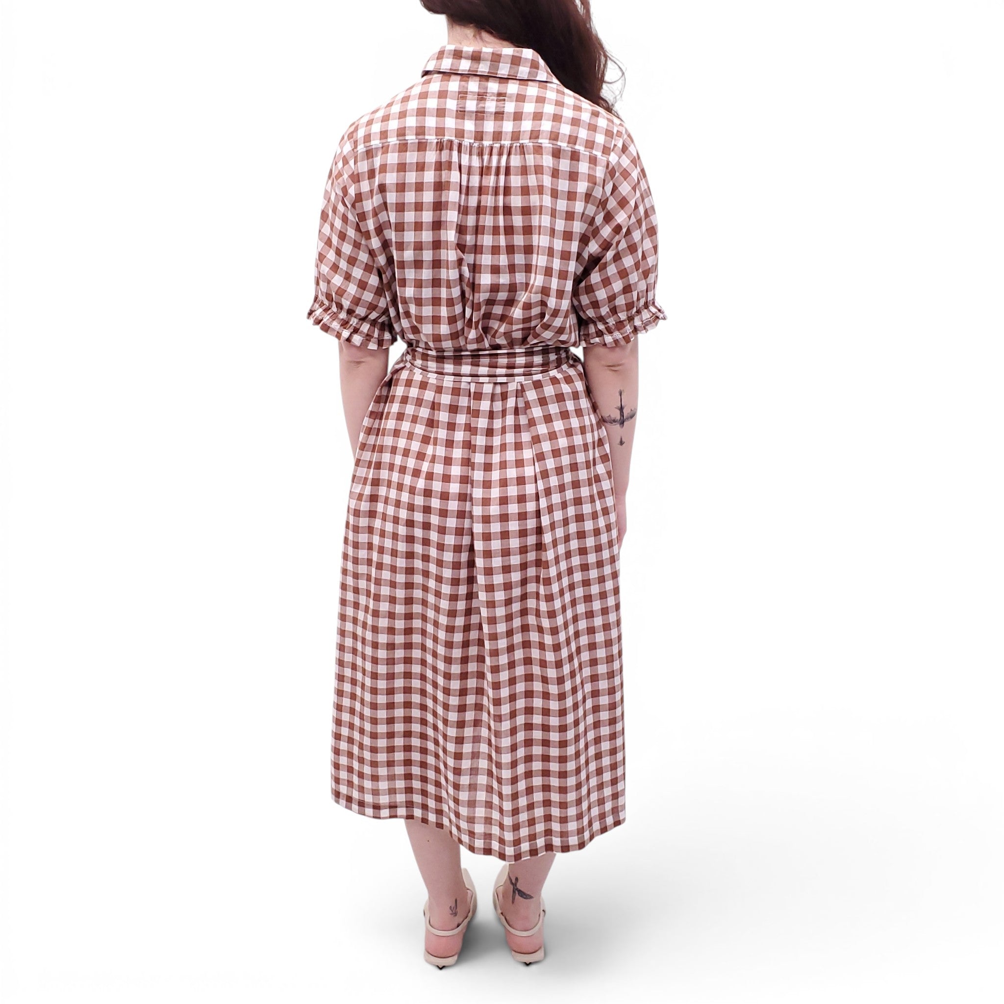 THE GREAT BROWN GINGHAM DRESS - SIZE 1/S