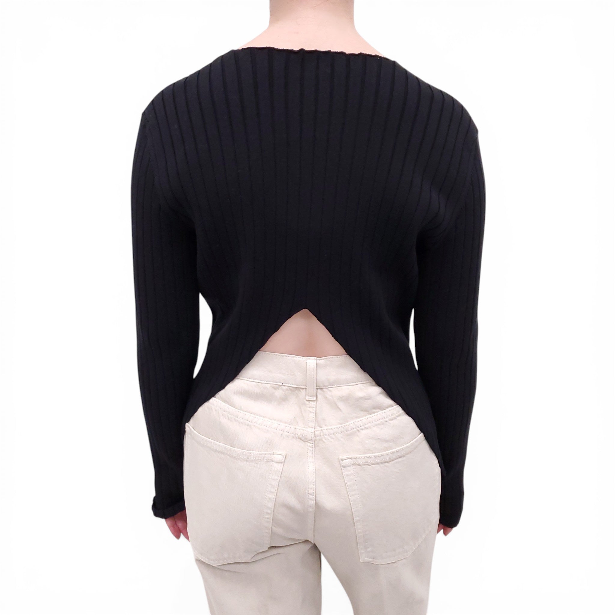 THE ROW BLACK RIBBED ASH TOP - L