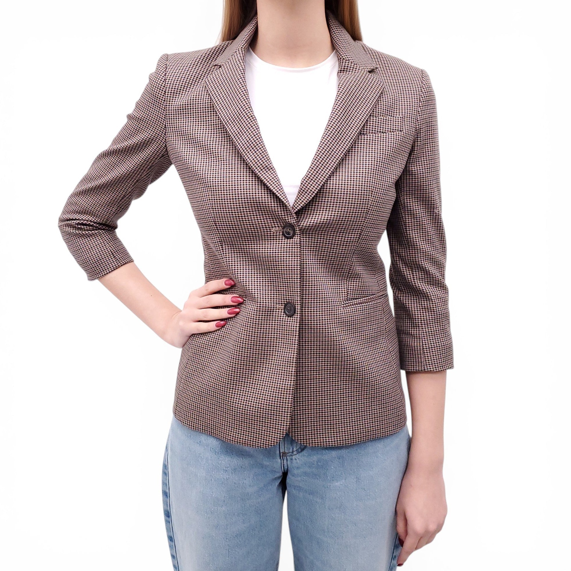THE ROW BROWN CHECK BLAZER - SIZE 4