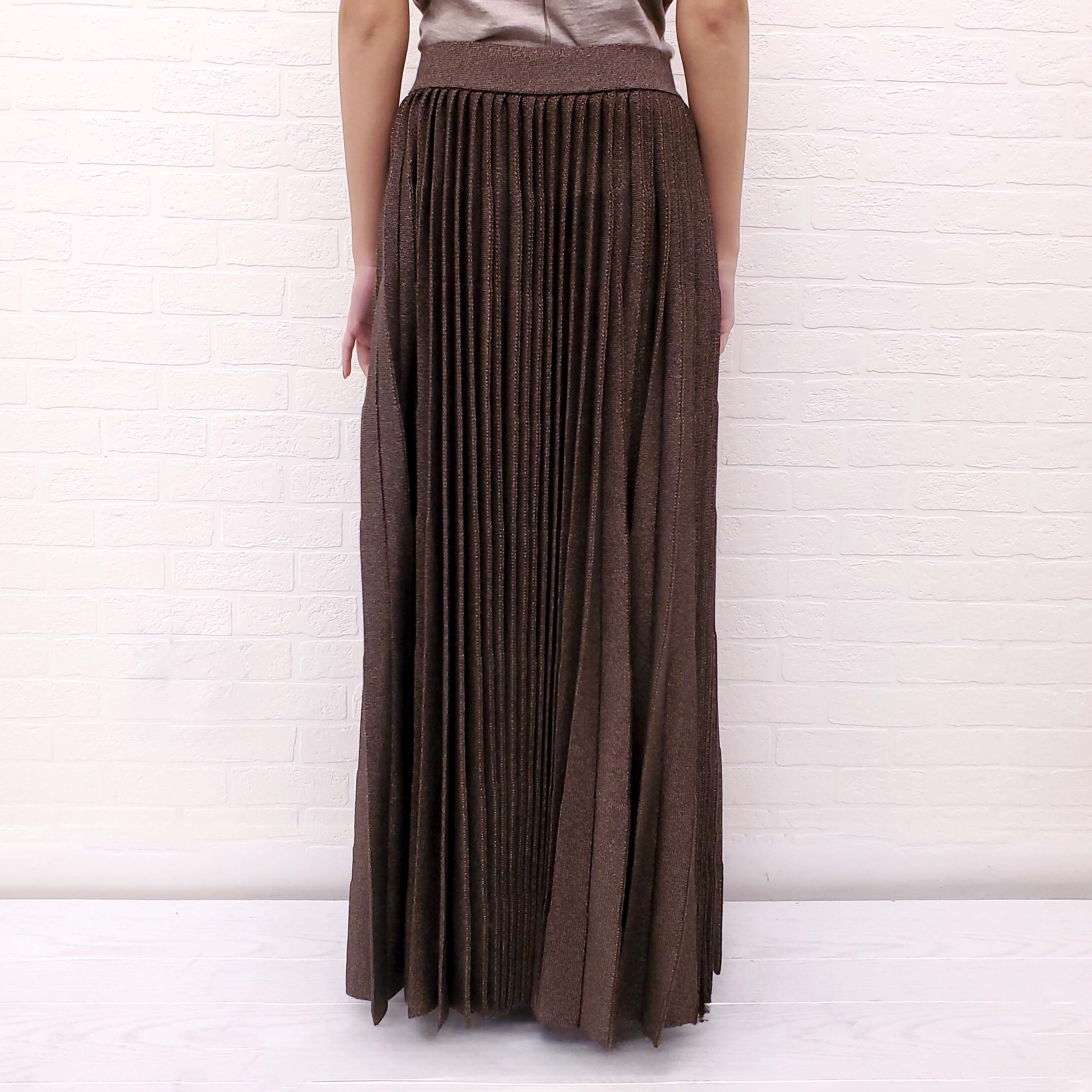 THE ROW BROWN 'OMIN' PLEATED WOOL AND SILK BLEND MIDI SKIRT - SIZE S