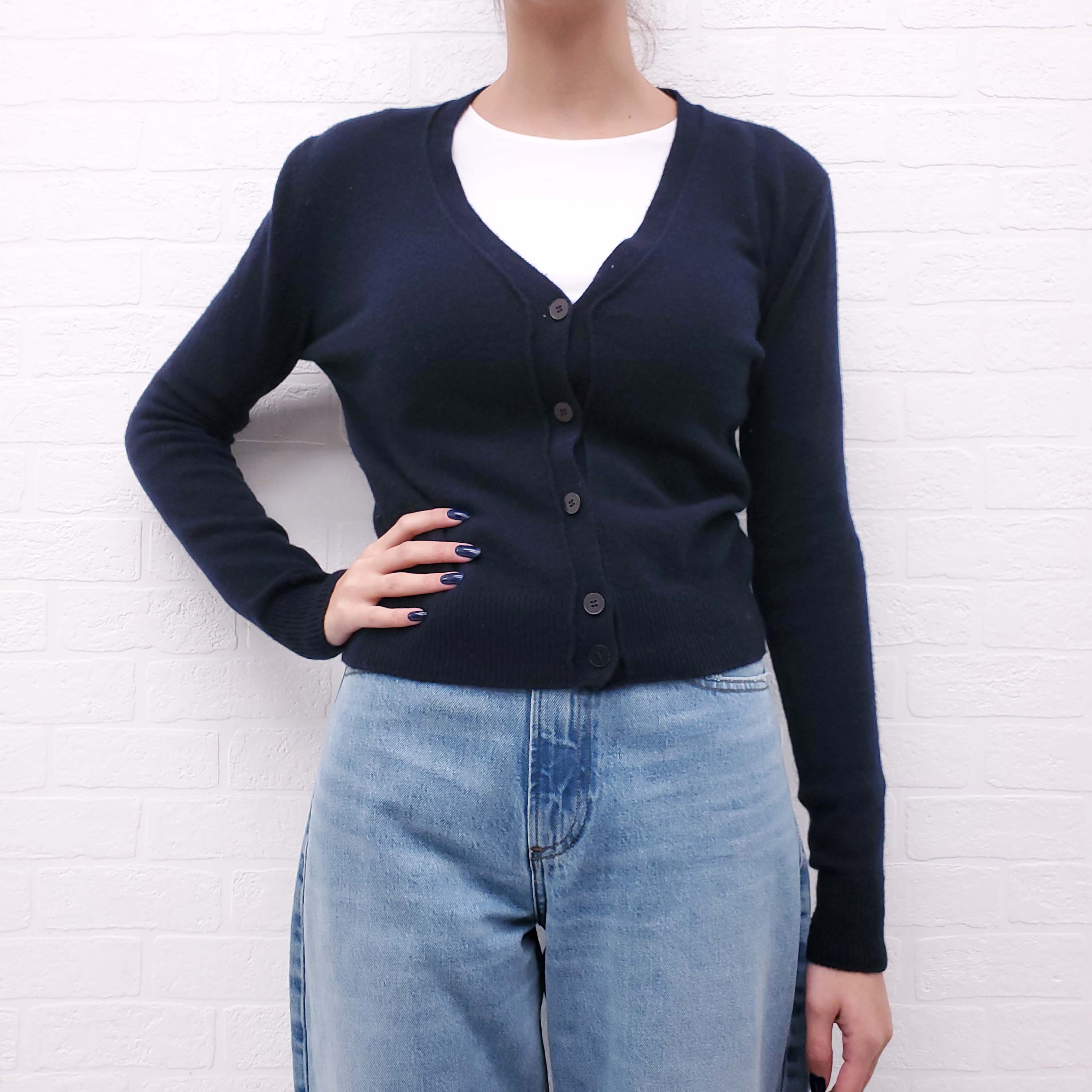 THE ROW NAVY CASHMERE CARDIGAN - SIZE XS