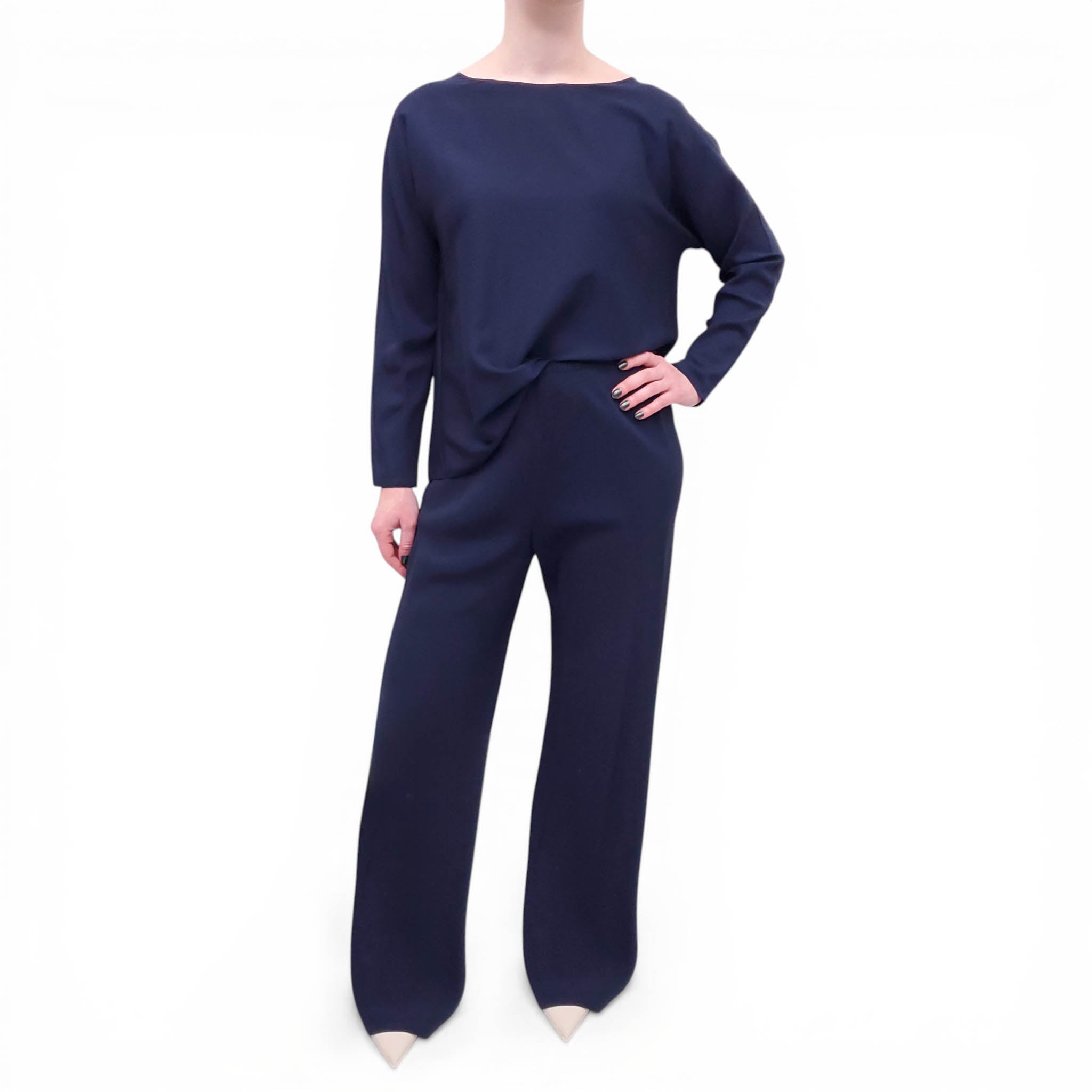 THE ROW NAVY SILK PANTS SET - SIZE XS