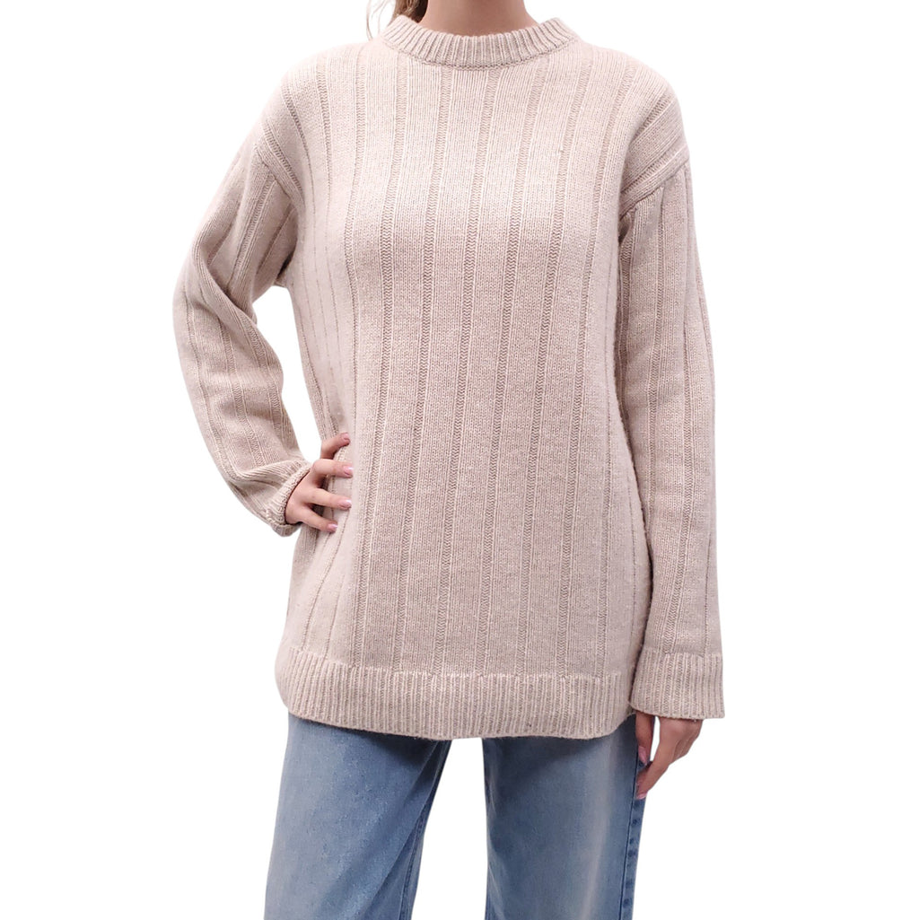 THE ROW OVERSIZED OATMEAL CASHMERE RIBBED SWEATER - SIZE S