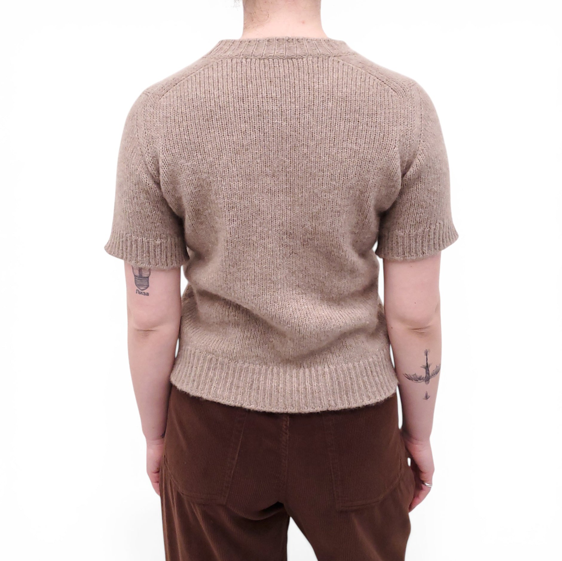 THE ROW TAUPE CASHMERE SHORT-SLEEVE SWEATER - SIZE XS