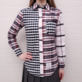 THOM BROWNE MULTI-PLAID ROUND COLLAR BUTTON UP SHIRT - SIZE 38