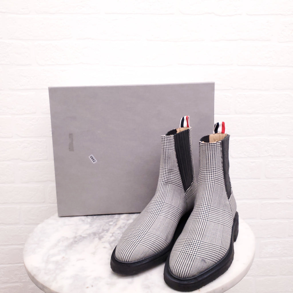 THOM BROWNE PLAID CHELSEA BOOTS - SIZE 38.5