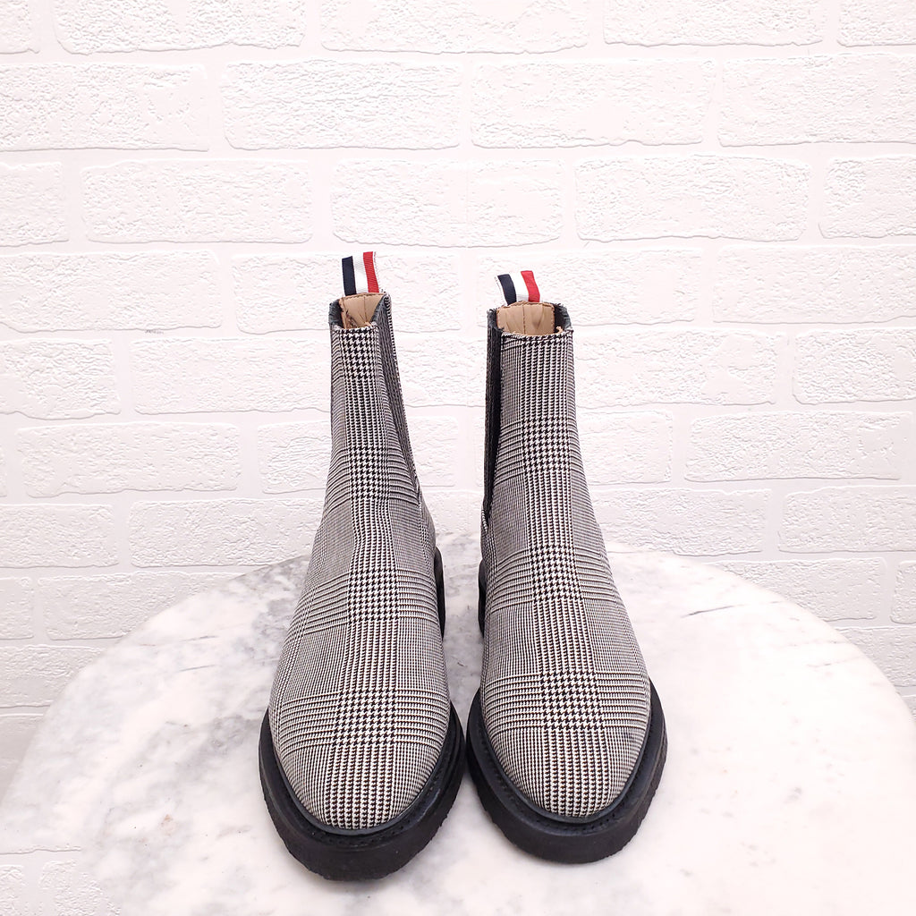 THOM BROWNE PLAID CHELSEA BOOTS - SIZE 38.5