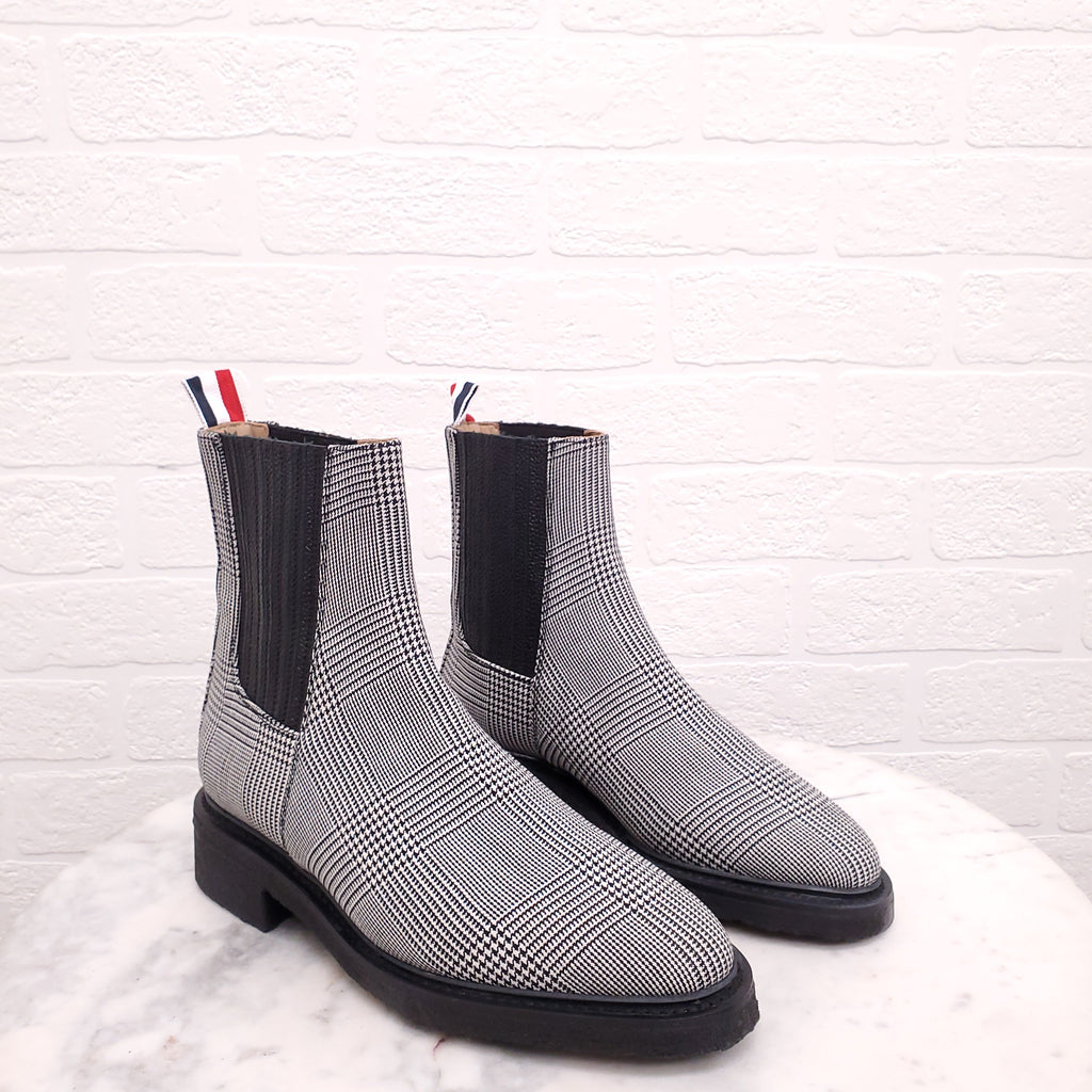 THOM BROWNE PLAID CHELSEA BOOTS - SIZE 38.5
