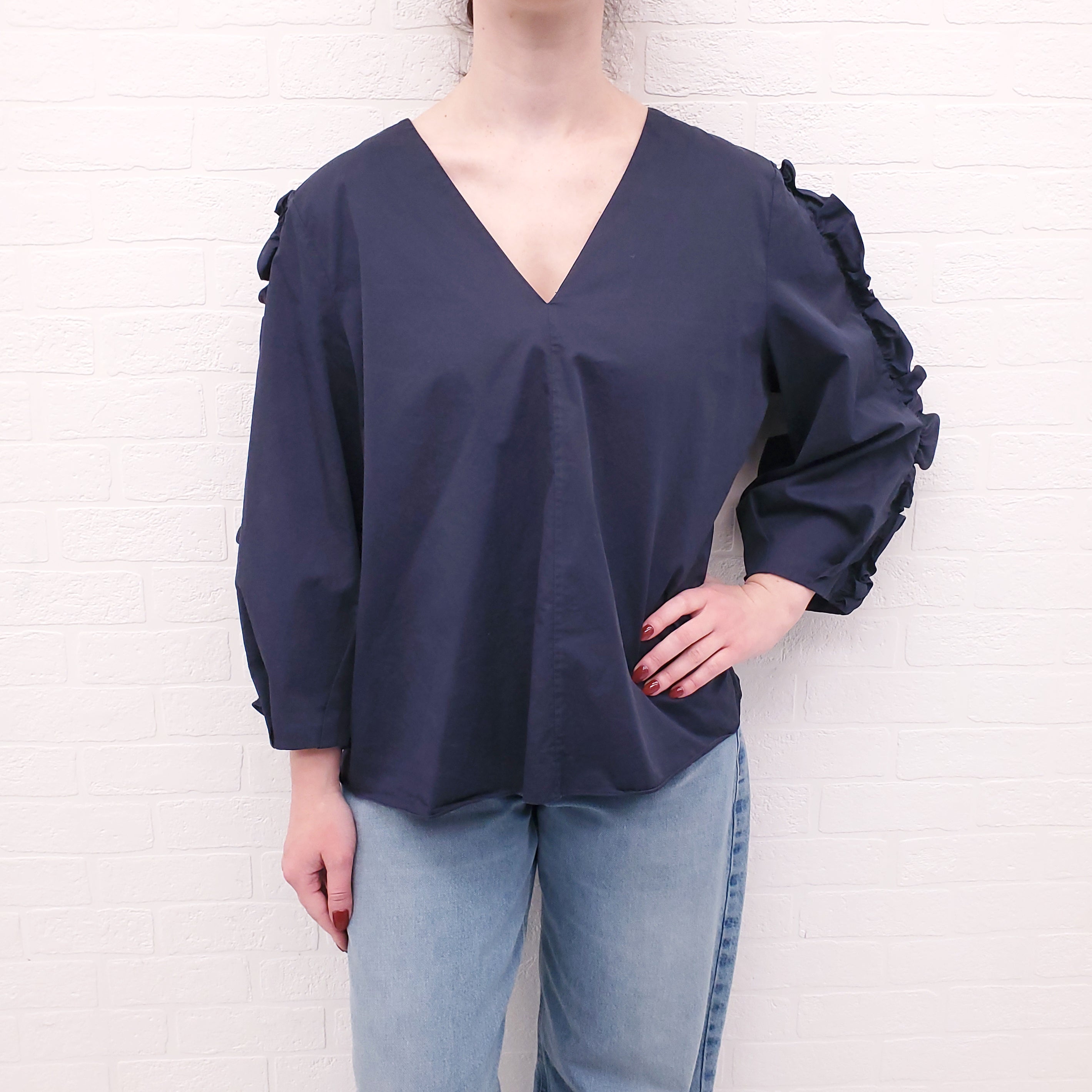 TIBI BLUE RUFFLE BLOUSE - SIZE M