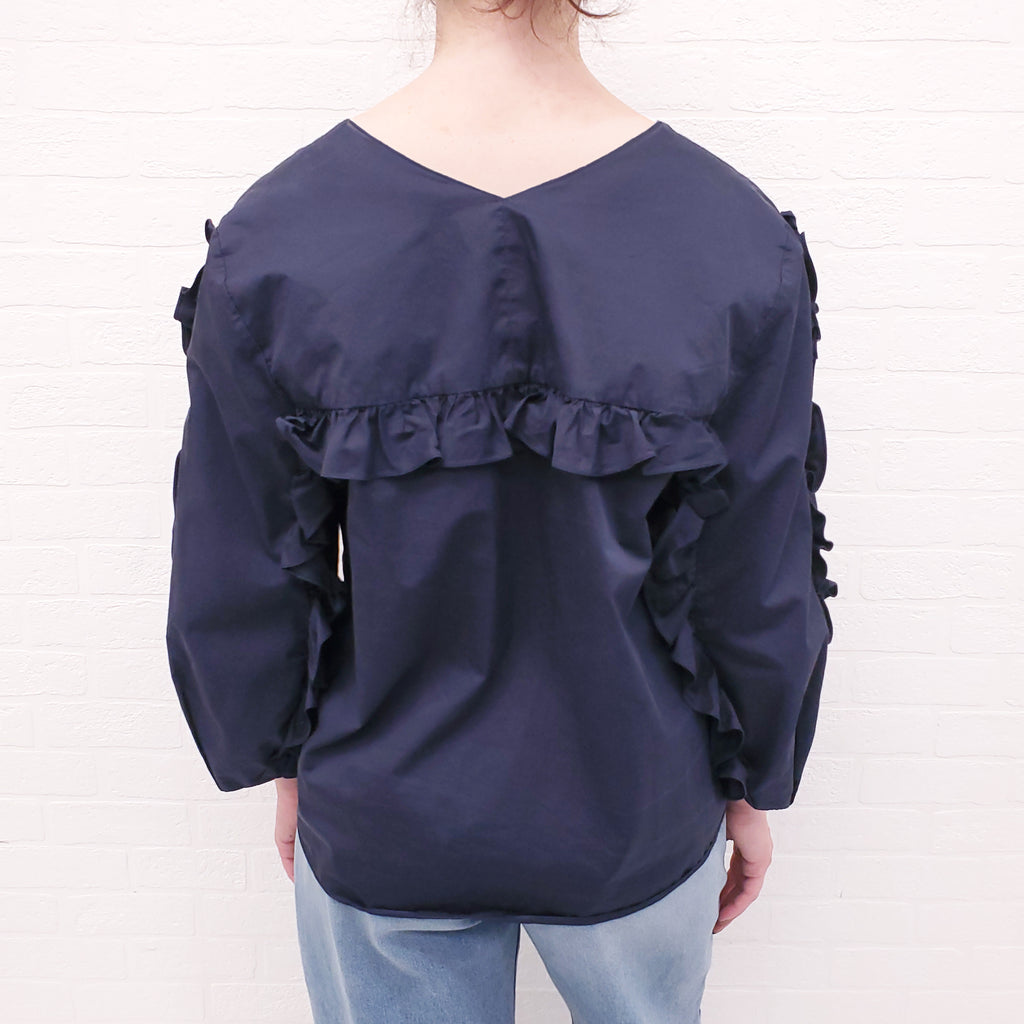TIBI BLUE RUFFLE BLOUSE - SIZE M