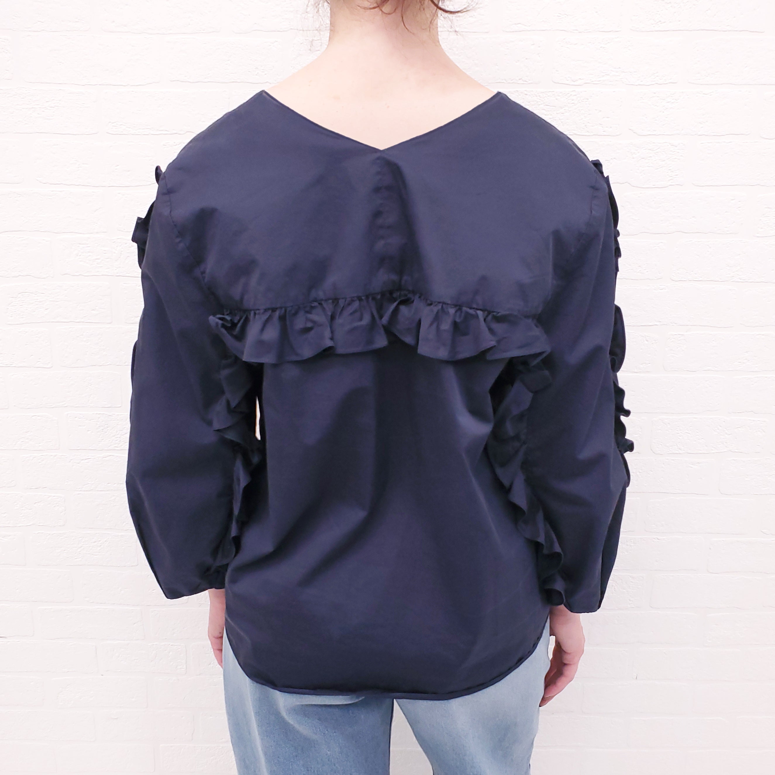 TIBI BLUE RUFFLE BLOUSE - SIZE M