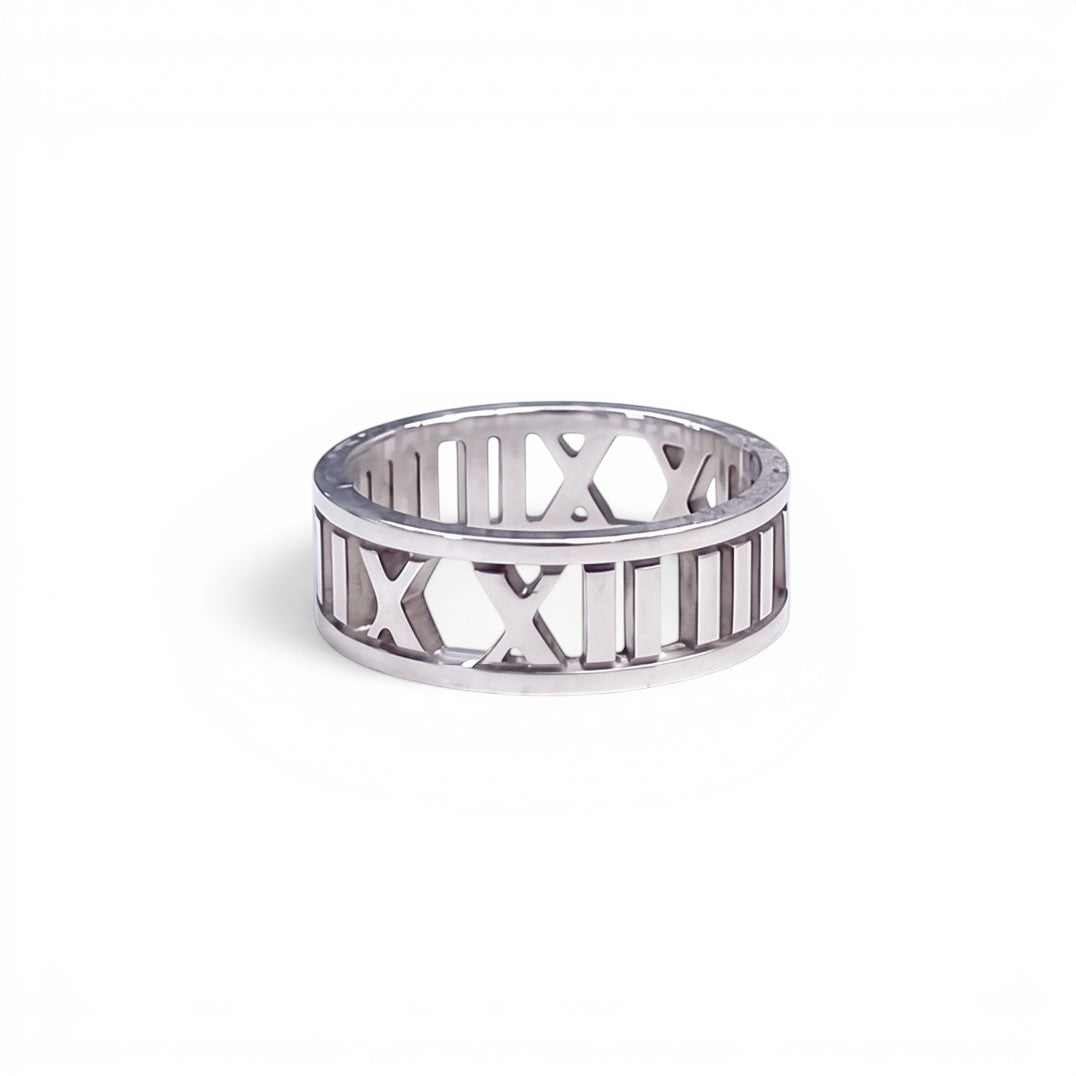 TIFFANY & CO SILVER ROMAN NUMERALS RING - SIZE 7