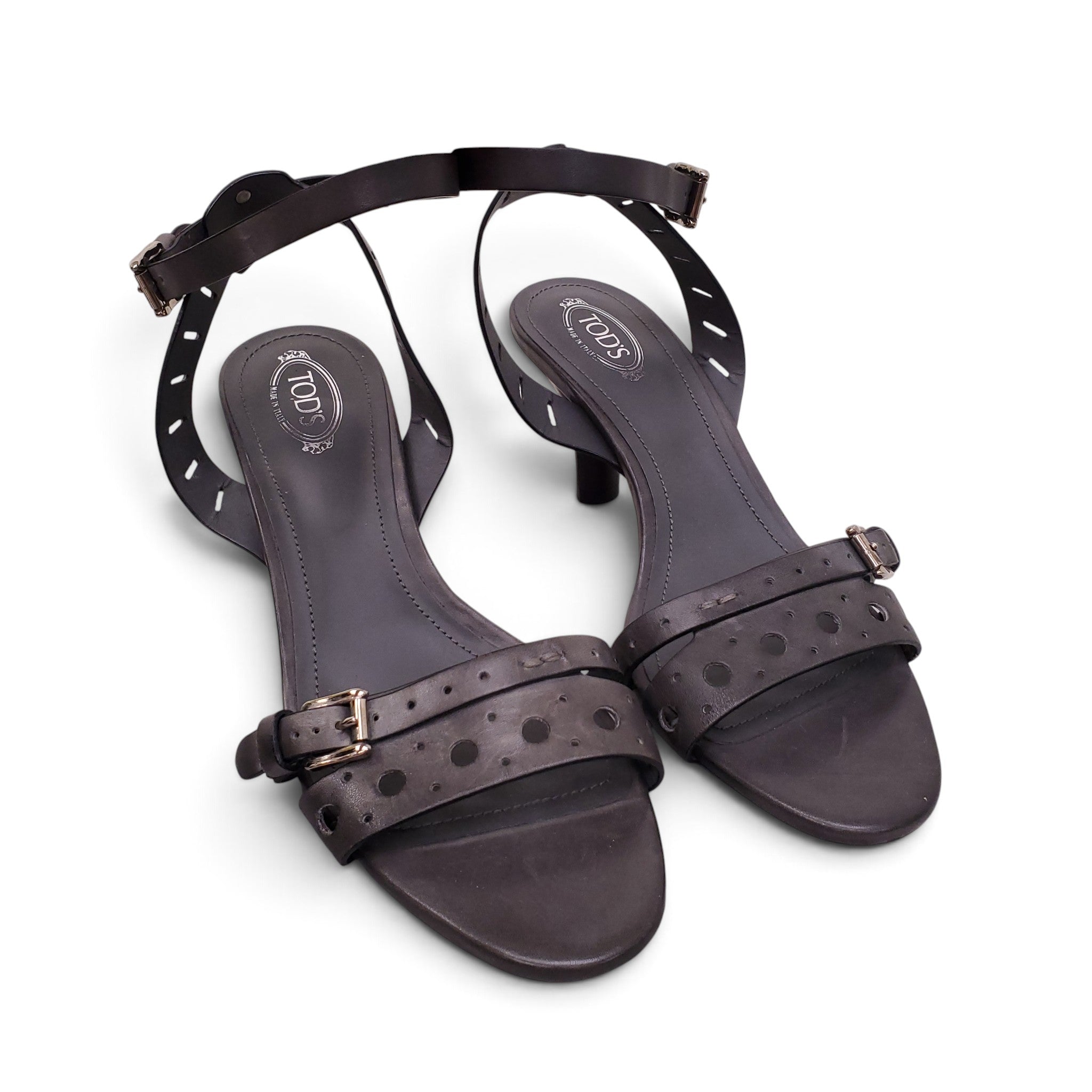 TODS GREY SANDAL HEELS - SIZE 36.5